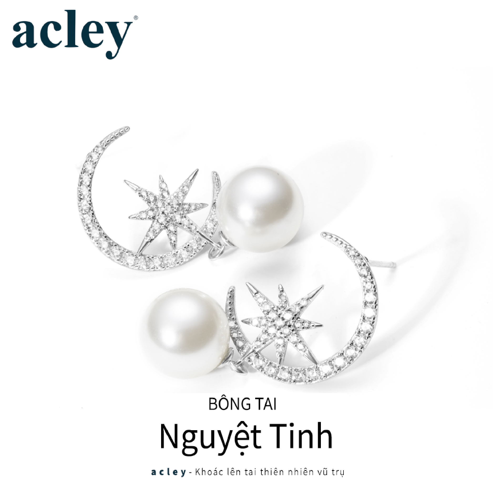 Bông tai Nguyệt Tinh – Acley | Bạc S925 + Ngọc trai + Đá CZ Zirconia | E102460401 - Image 2