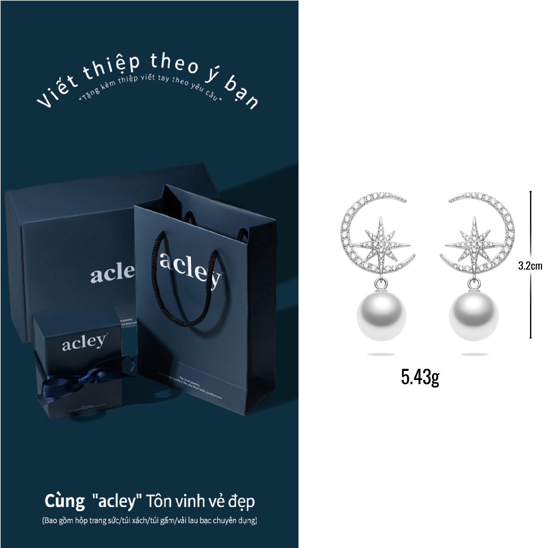 Bông tai Nguyệt Tinh – Acley | Bạc S925 + Ngọc trai + Đá CZ Zirconia | E102460401 - Image 3