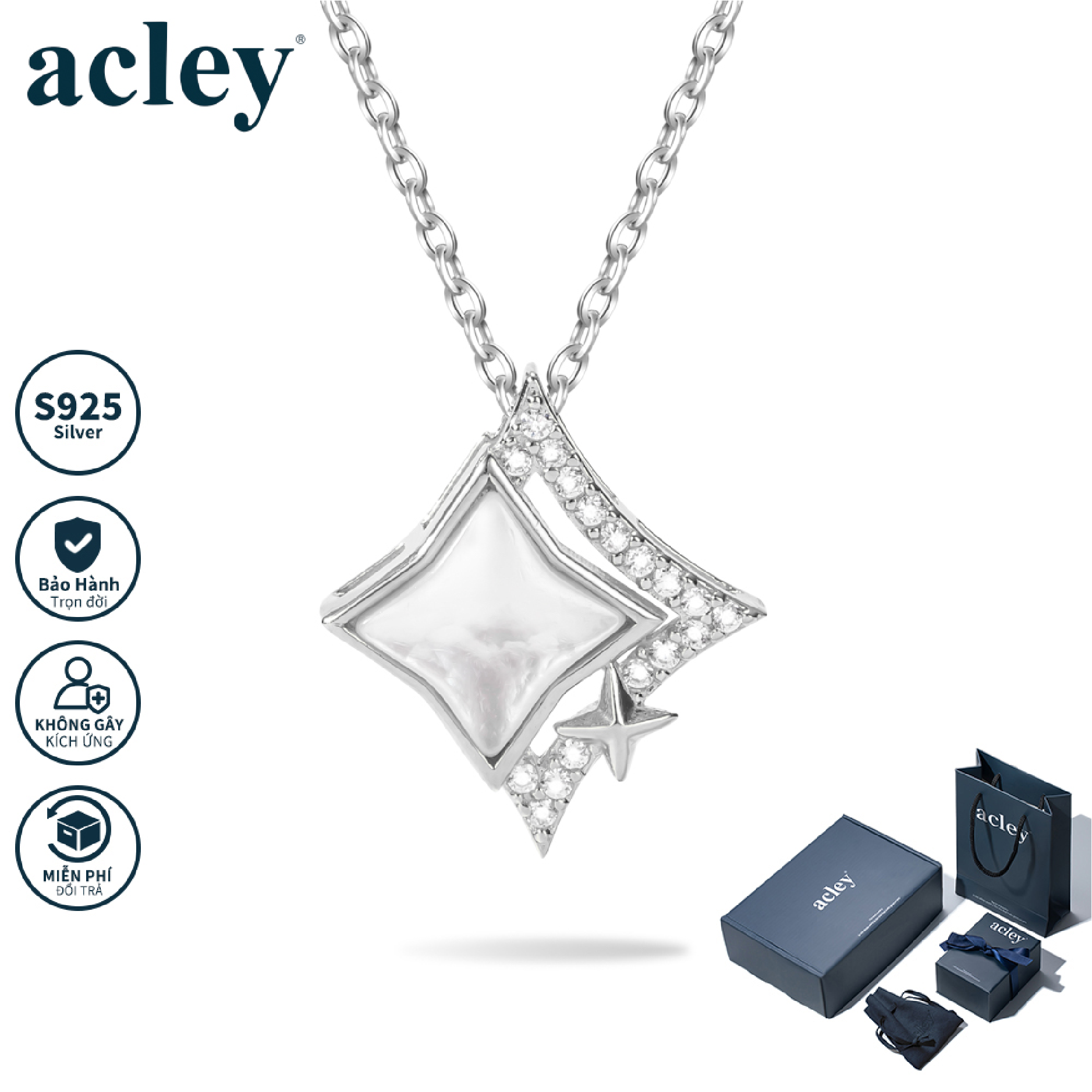 Dây chuyền Vũ Điệu Ngôi Sao – Acley | Bạc S925 + Xà cừ + Đá CZ Zirconia | KC-5106B