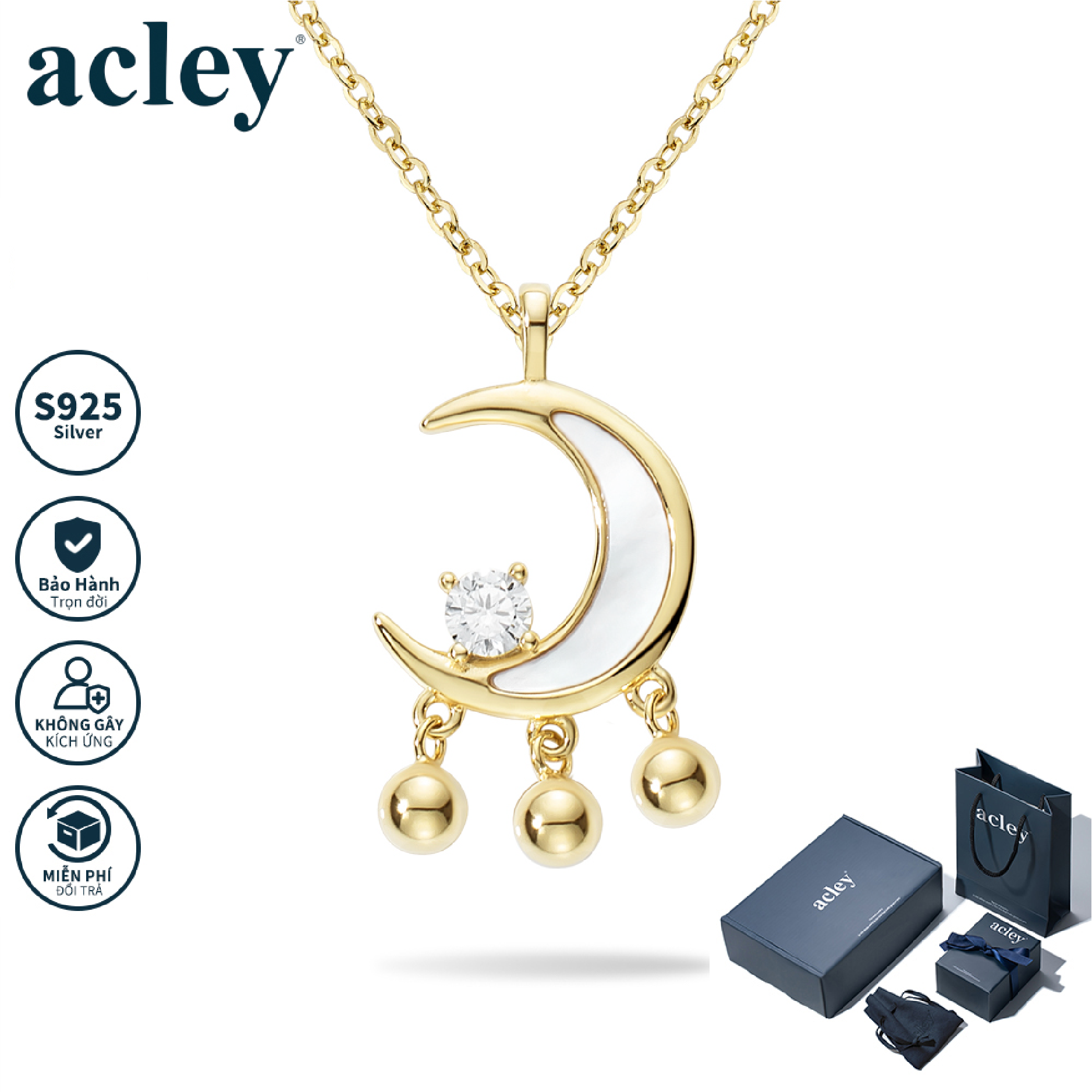 Dây chuyền Nguyệt Quang – Acley | Bạc S925 + Xà cừ + Đá CZ Zirconia | YD8195B