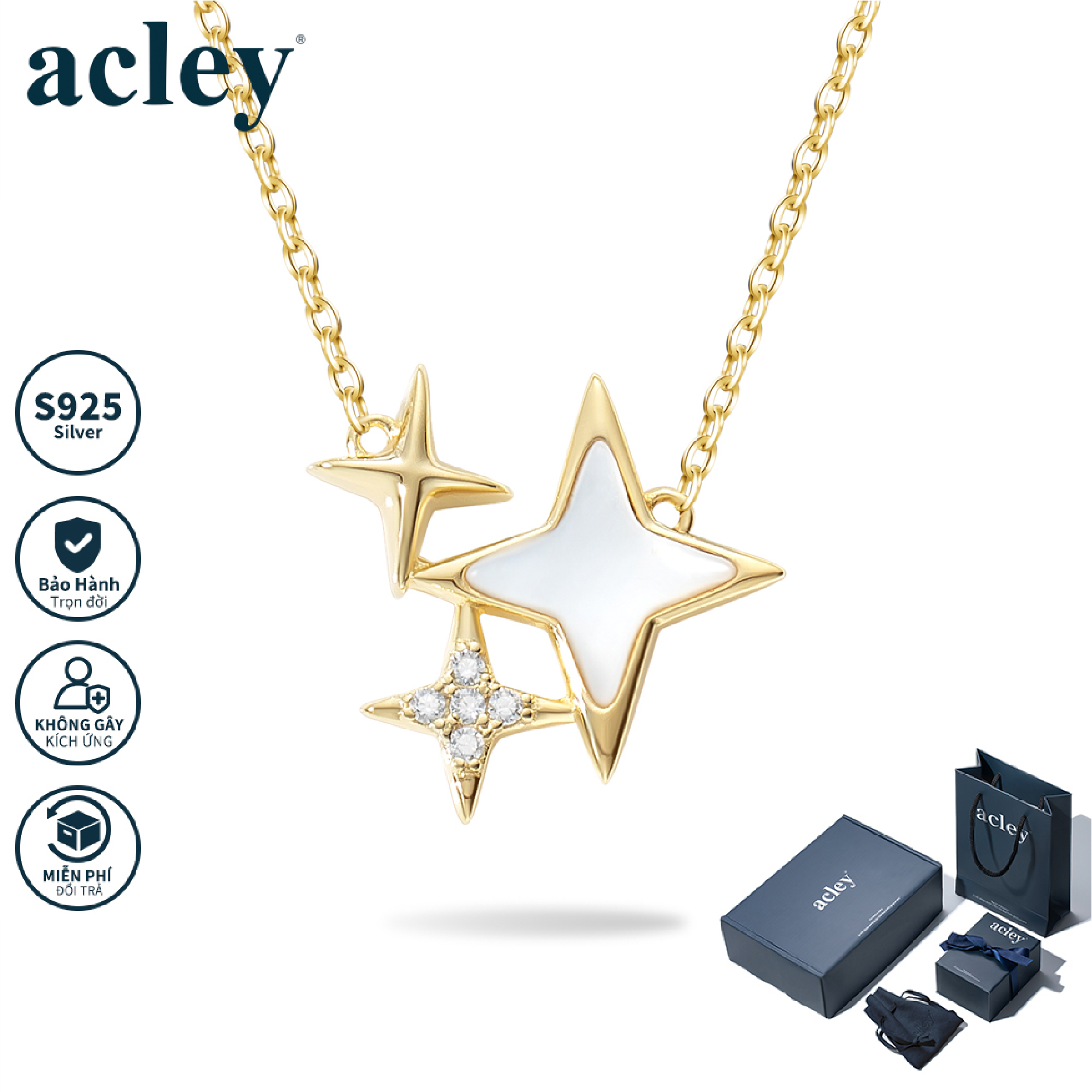 Dây chuyền Tinh Vân – Acley | Bạc S925 + Xà cừ + Đá CZ Zirconia | YD8512B