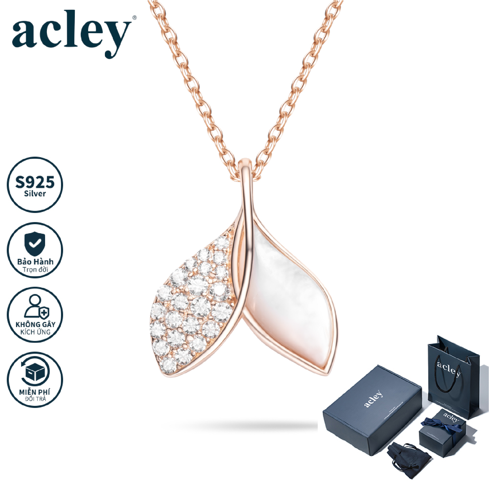 Dây chuyền Khúc Ca Đại Dương – Acley | Bạc S925 + Xà cừ + Đá CZ Zirconia | YE0523AJ8Cb4