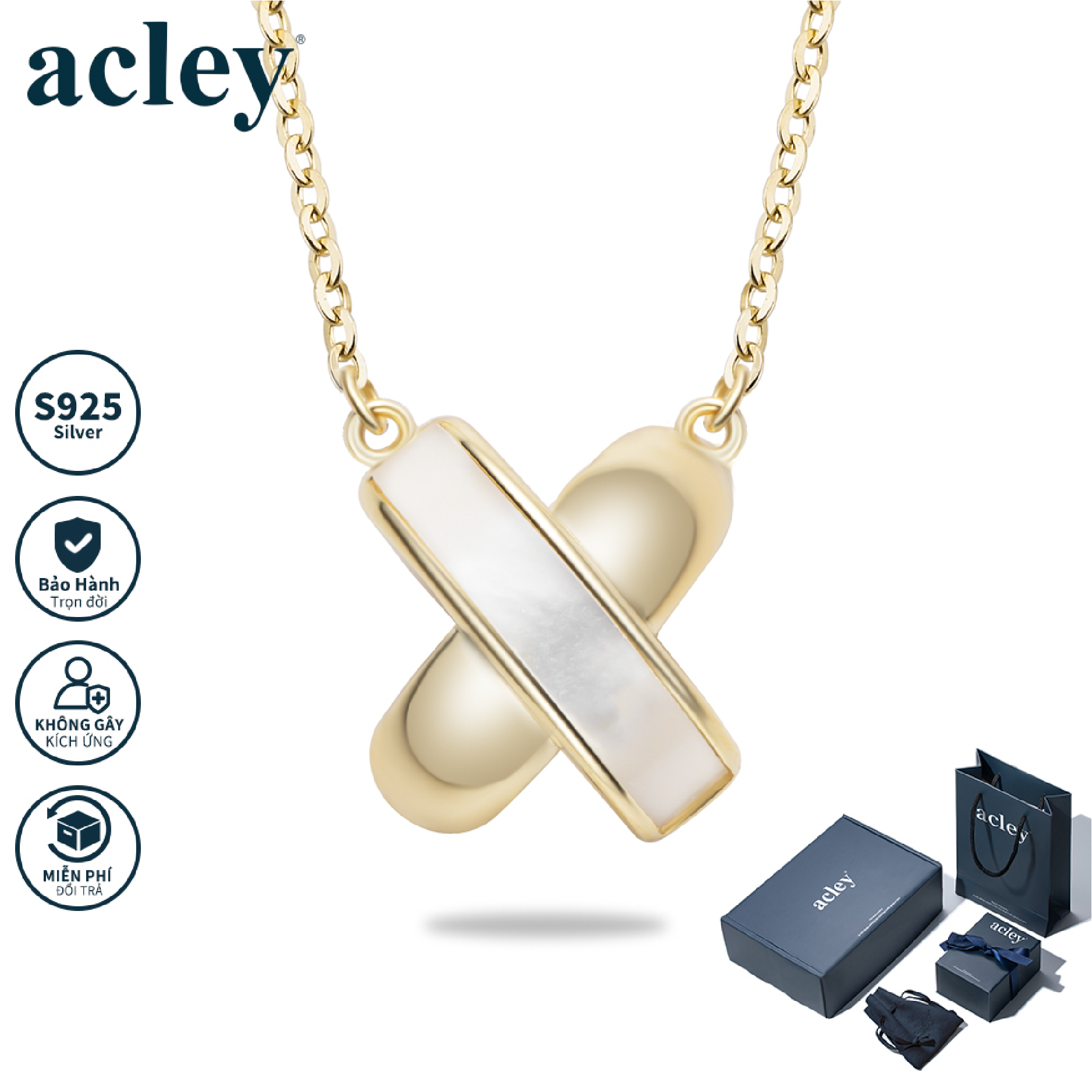 Dây chuyền Giao Ước Vàng – Acley | Bạc S925 + Xà cừ | YE0529I0Cb