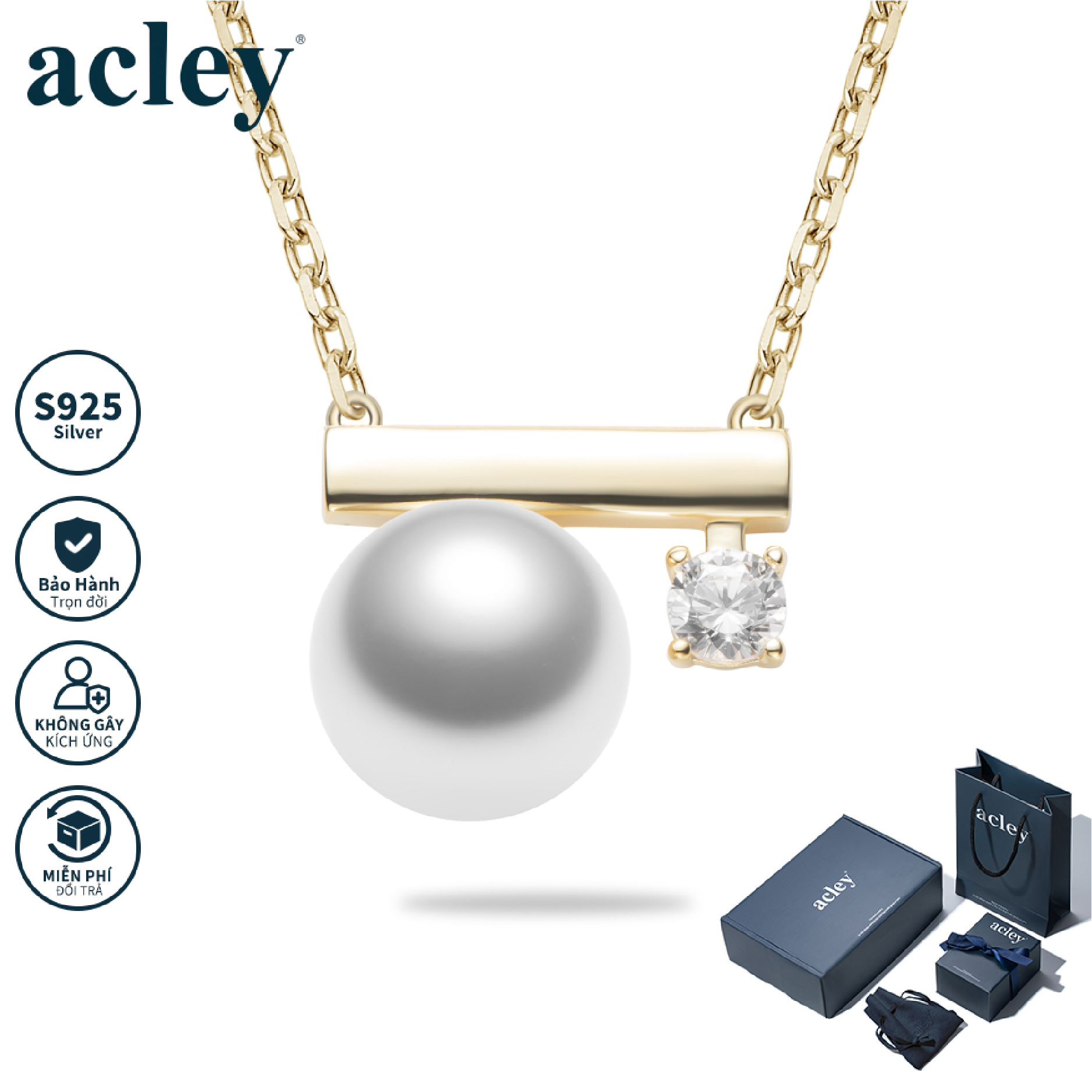 Dây chuyền Minh Ngọc – Acley | Bạc S925 + Ngọc trai + Đá CZ Zirconia | YE02581I8C35