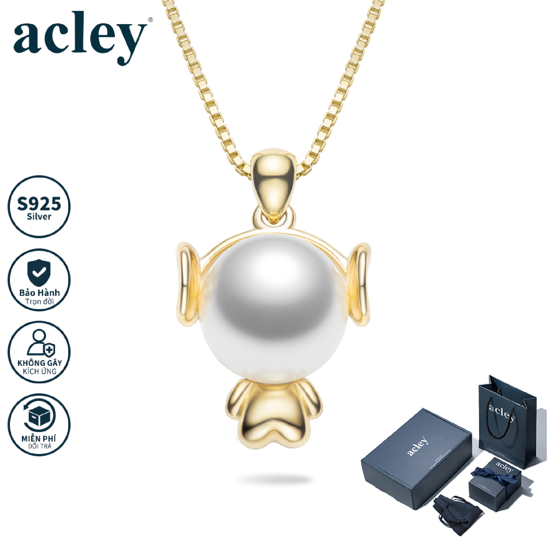 Dây chuyền Phi Hành Gia – Acley | Bạc S925 + Ngọc trai | YE03526