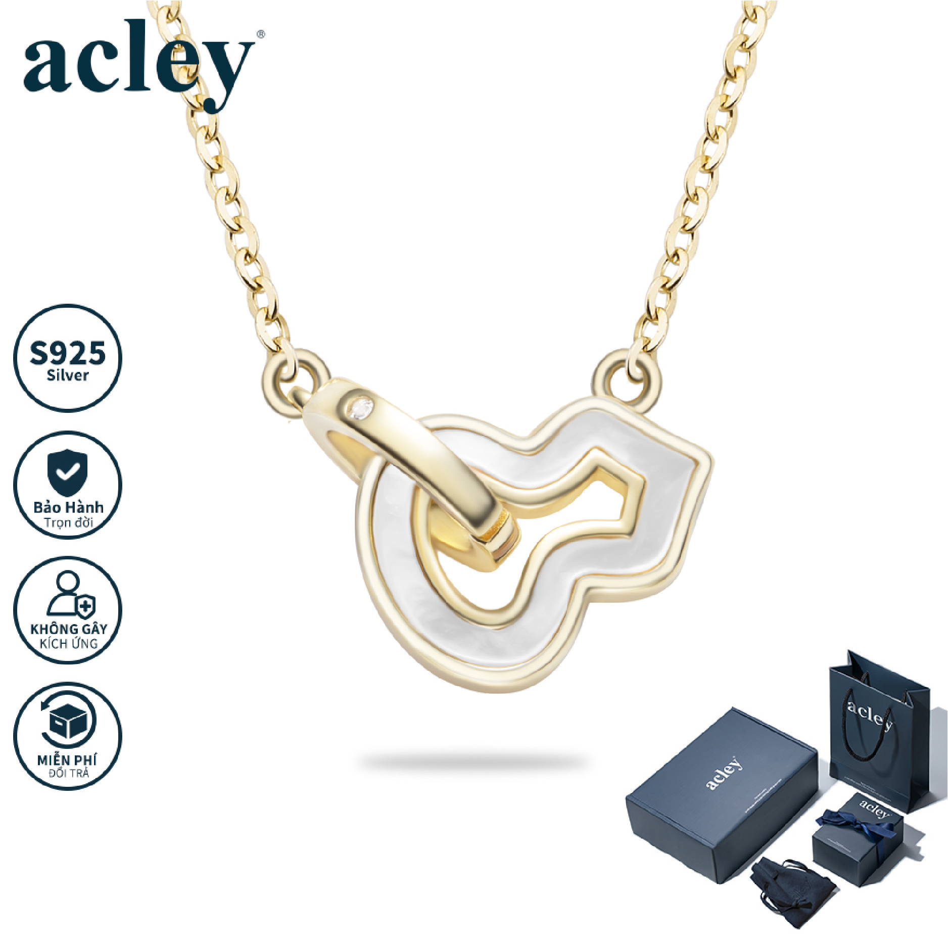Dây chuyền Hồ Lô – Acley | Bạc S925 + Vỏ sò trắng tự nhiên + Đá Zirconia | YE07365I0Cb