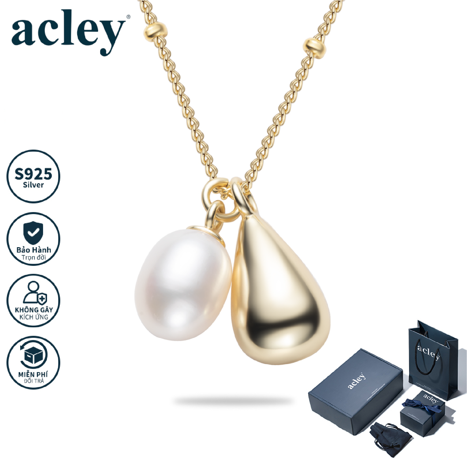Dây chuyền Giọt Trăng – Acley | Bạc S925 + Ngọc trai | YE07456I0Cb