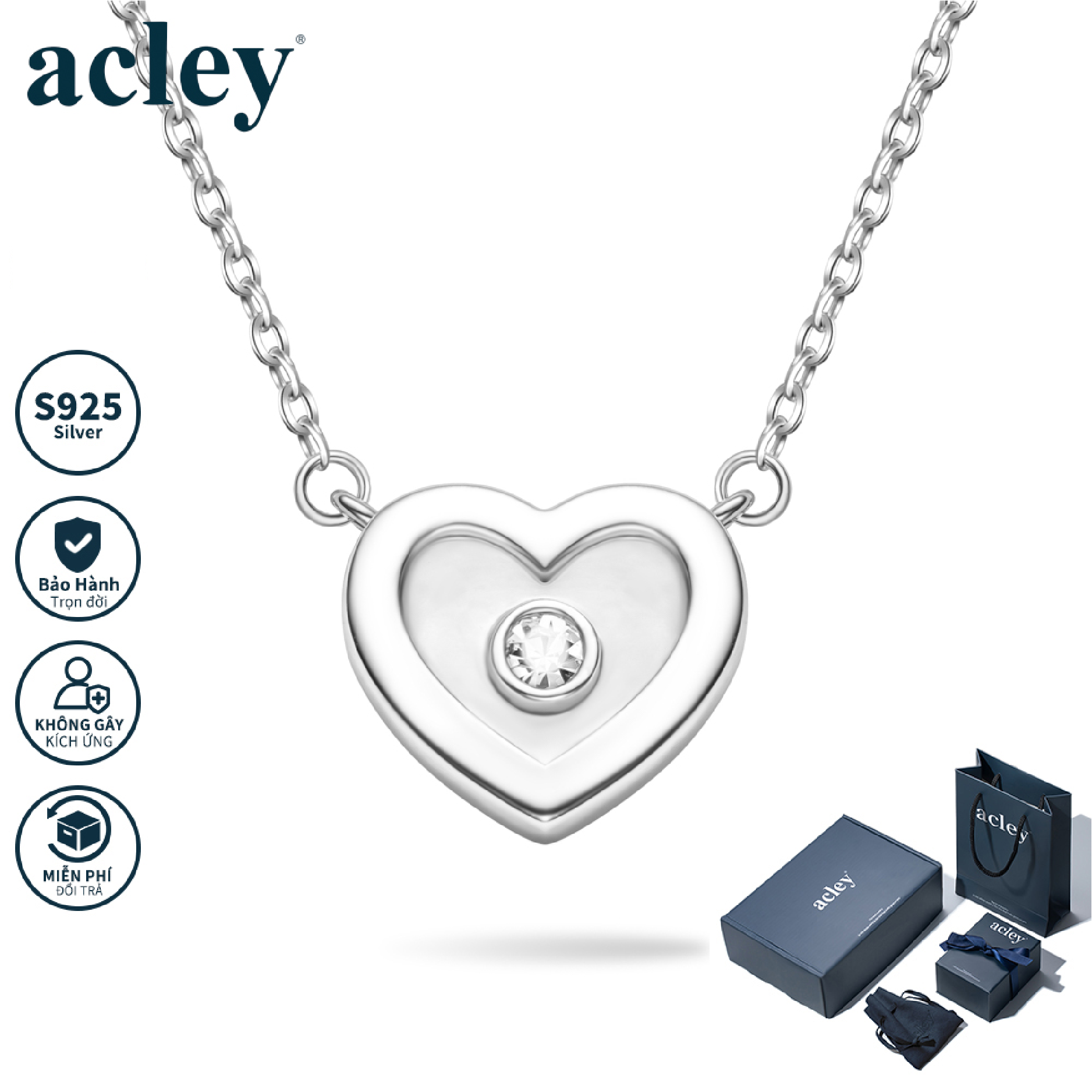 Dây chuyền Tâm Nguyệt – Acley | Bạc S925 + Xà cừ + Đá CZ Zirconia | YE07496AFCb