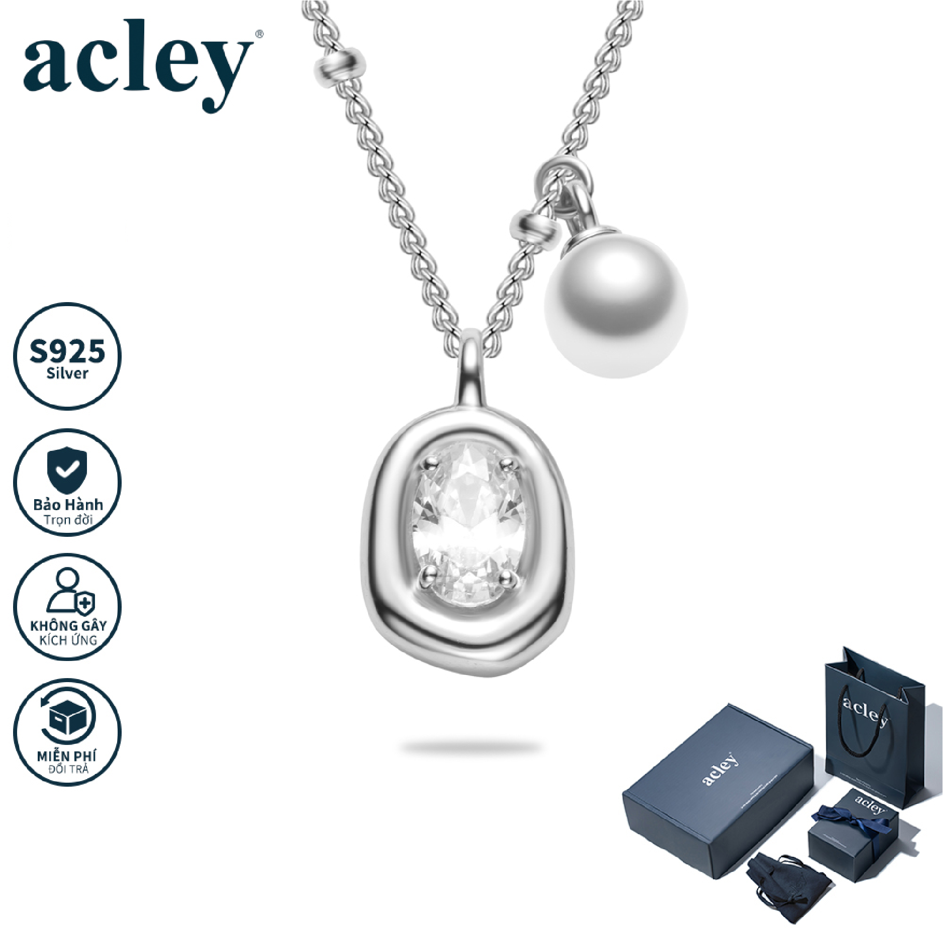 Dây chuyền Ngọc Song Anh – Acley | Bạc S925 + Ngọc trai + Đá CZ Zirconia | YE07796A8Cd