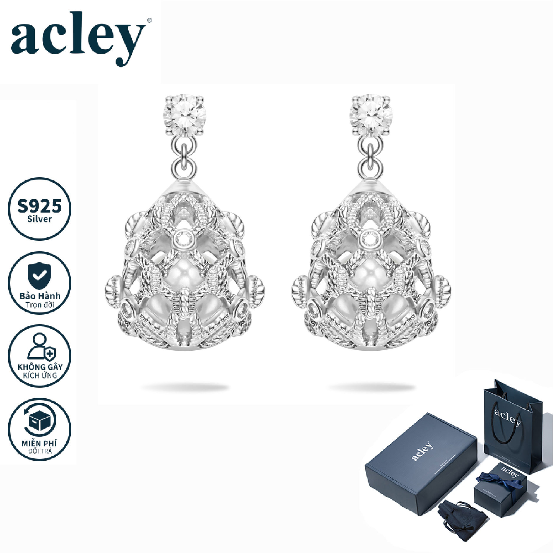 Bông tai Bảo Châu – Acley | Bạc S925 + Ngọc trai + Đá CZ Zirconia | YG07960A8Zb5
