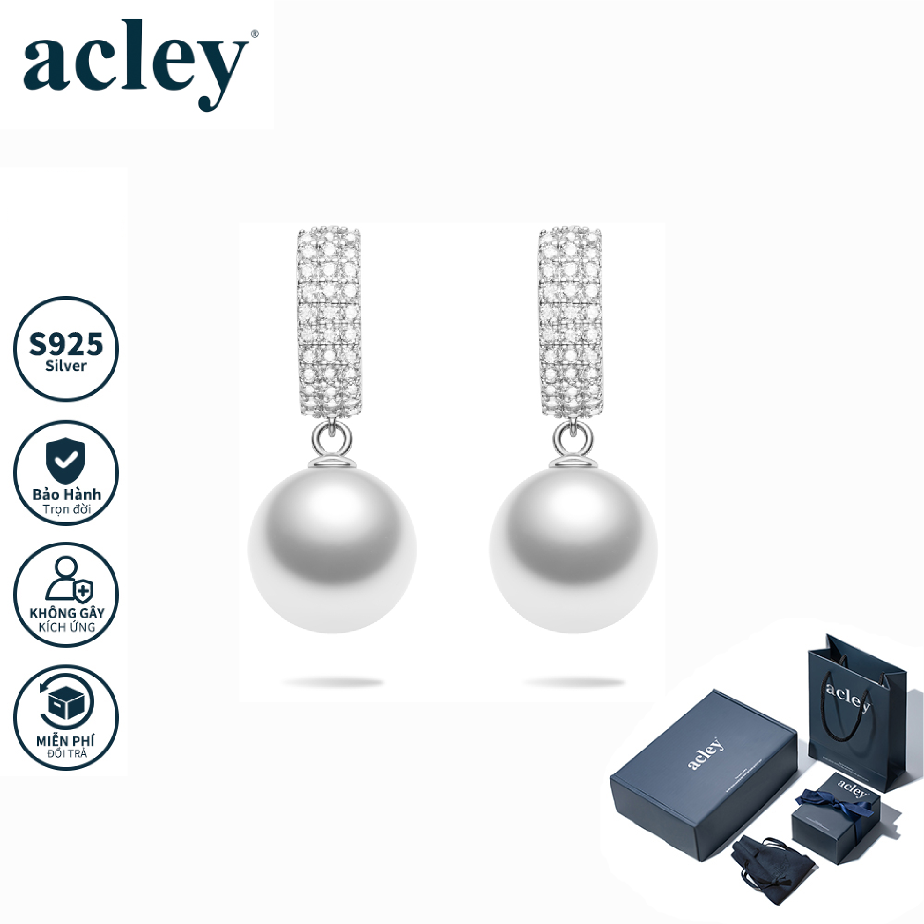 Bông tai Ánh Dịu – Acley | Bạc S925 + Ngọc trai + Đá CZ Zirconia | YG08072-1Ab4