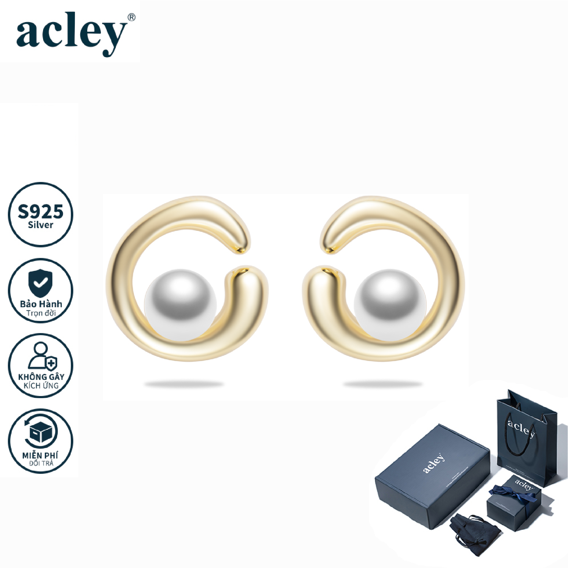 Bông tai Nguyệt Khuyên – Acley | Bạc S925 + Ngọc trai | YG10338I0Zb