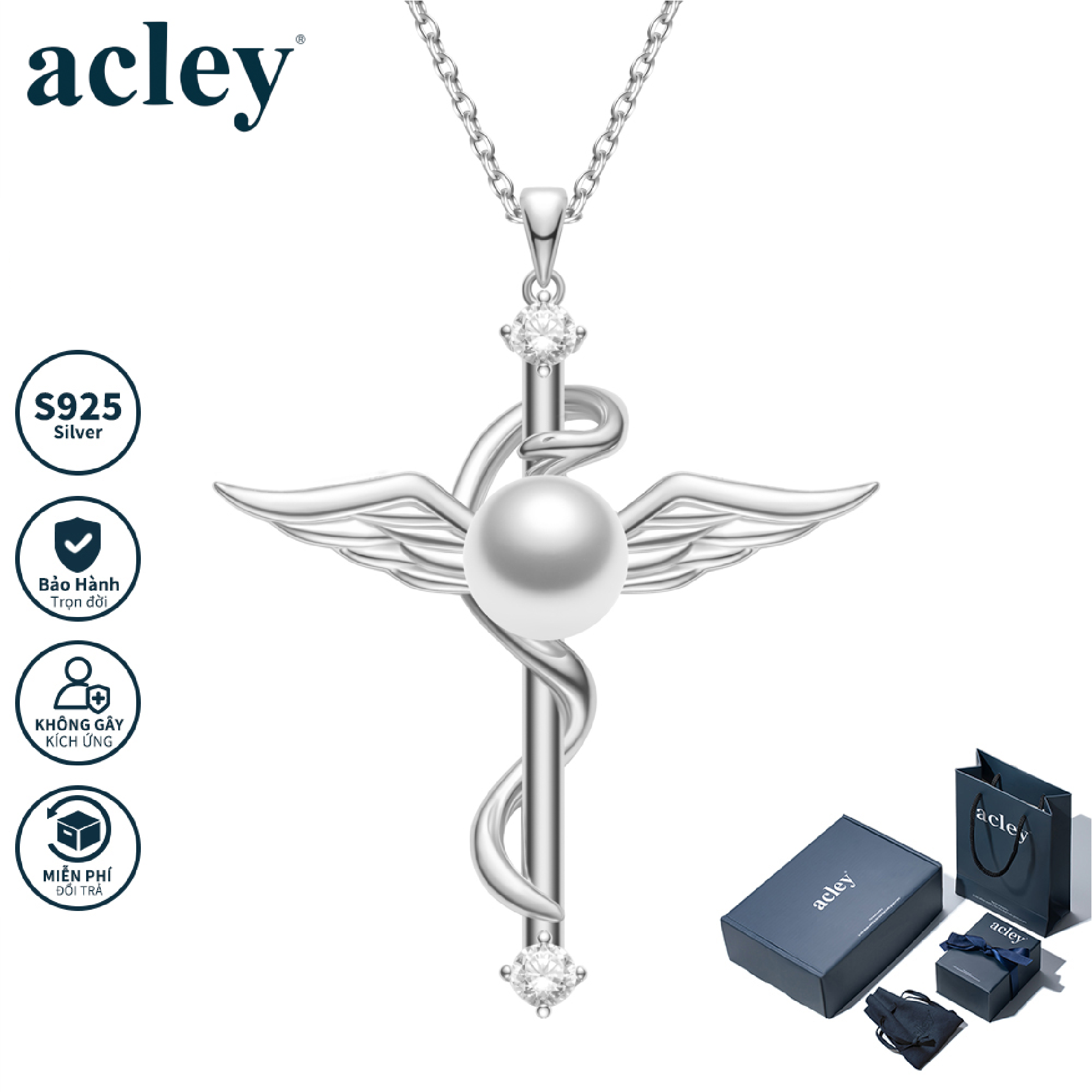 Dây chuyền Ngọc Thánh Bảo Hộ – Acley | Bạc S925 + Ngọc trai  | AYX-1369S