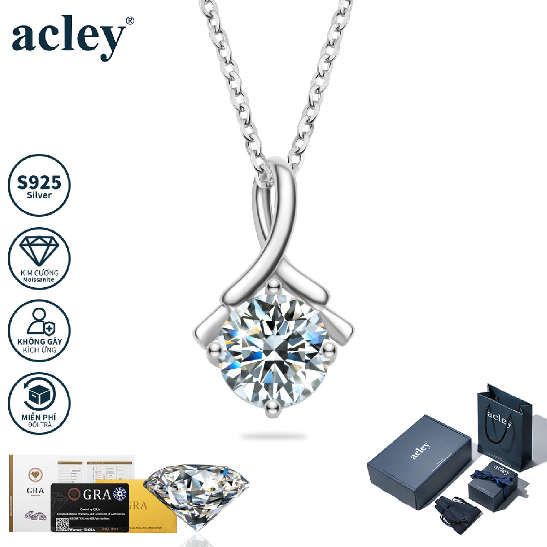 Dây chuyền Băng Tâm – Acley | Bạc S925 + Kim cương Moissanite | JSL-N2156B