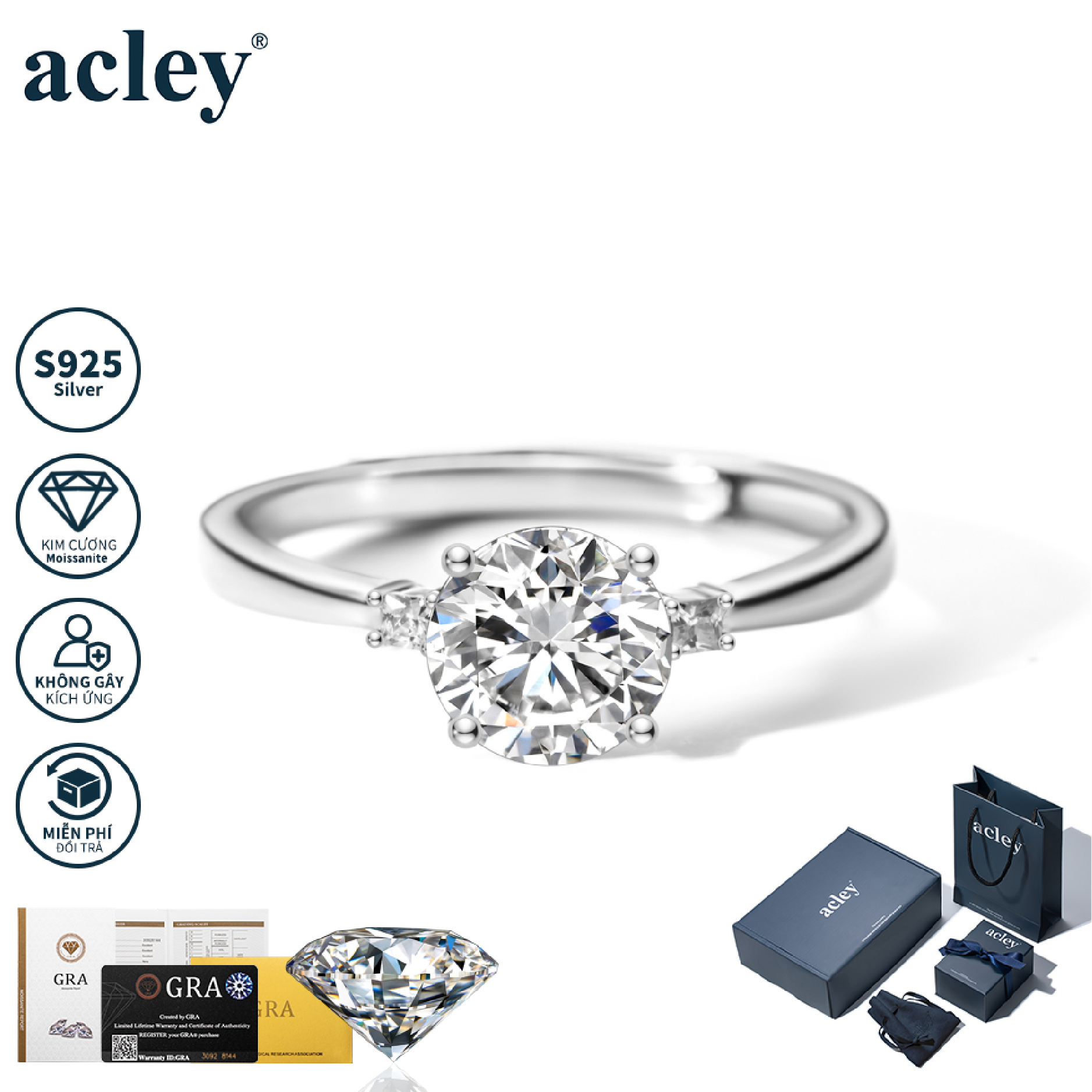 Nhẫn Phong Hoa – Acley | Bạc S925 + Kim cương Moissanite | MJ-0417B