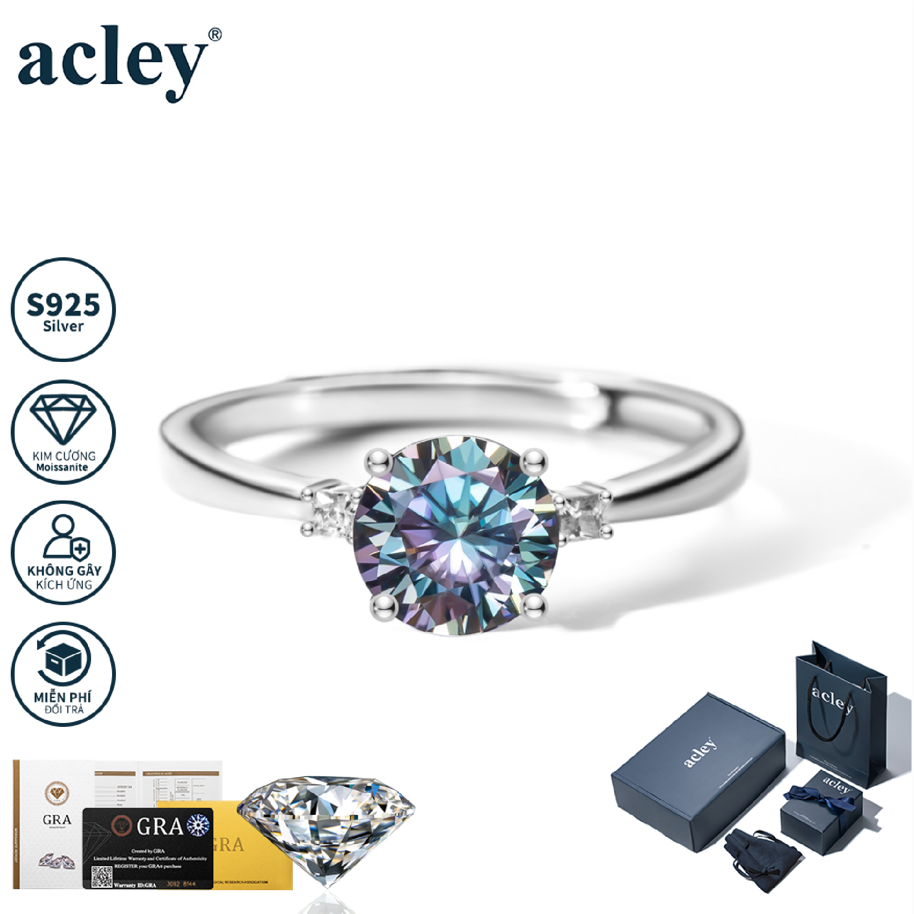Nhẫn Trường An – Acley | Bạc S925 + Kim cương Moissanite | MJ-0417qq