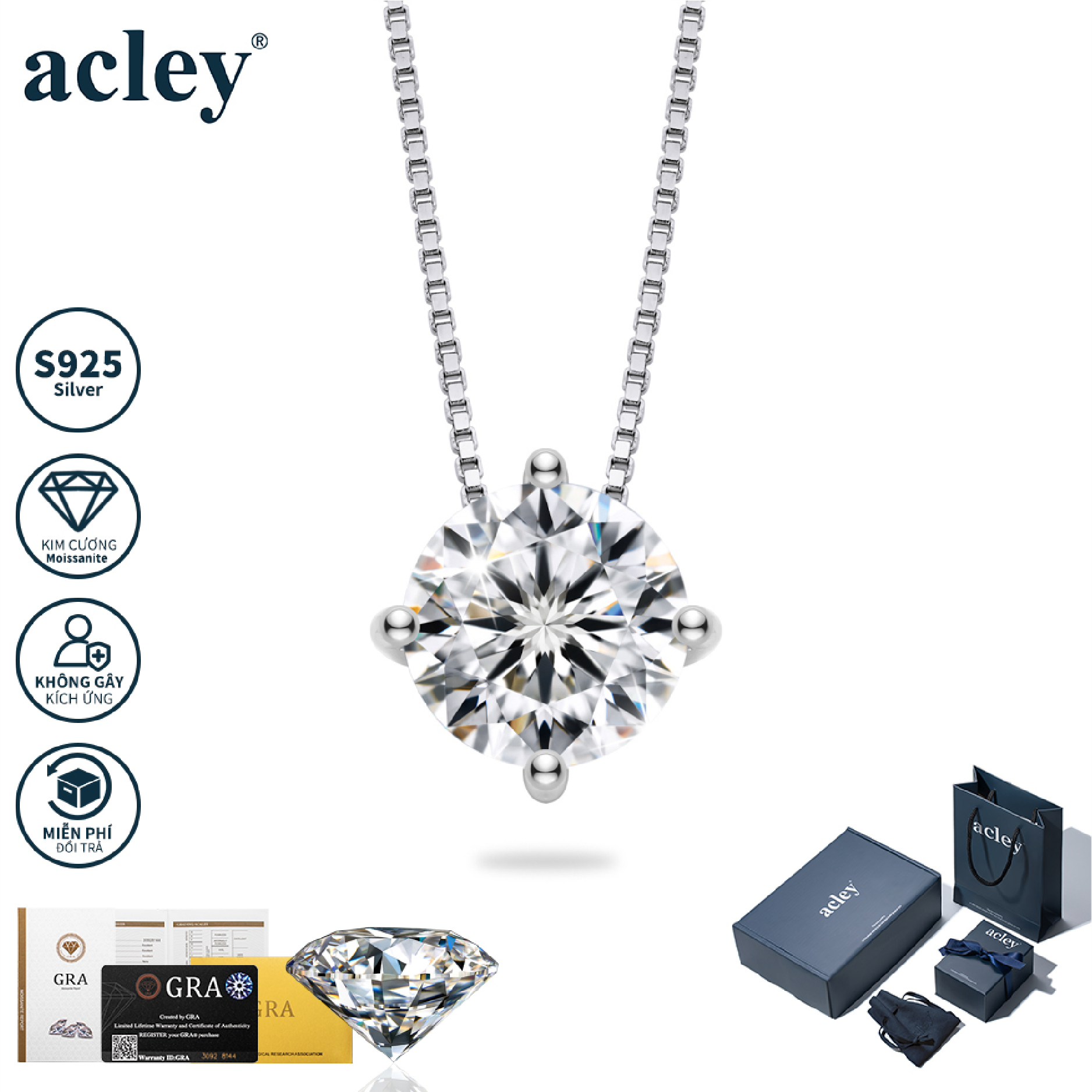 Dây chuyền Lam Anh – Acley | Bạc S925 + Kim cương Moissanite | MS00001A8Cb