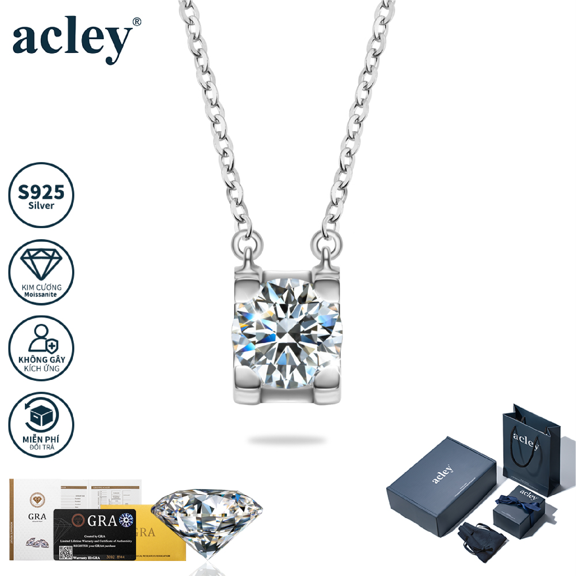 Dây chuyền Lạc Hòa – Acley | Bạc S925 + Kim cương Moissanite | MS00004A8Cb