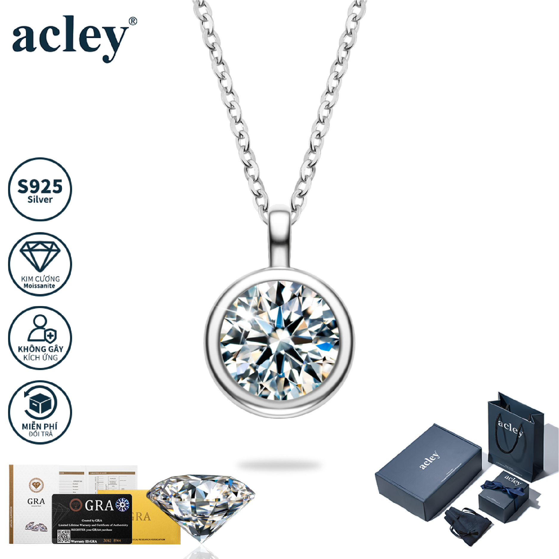 Dây chuyền Tinh Vân – Acley | Bạc S925 + Kim cương Moissanite | MS00581a8c