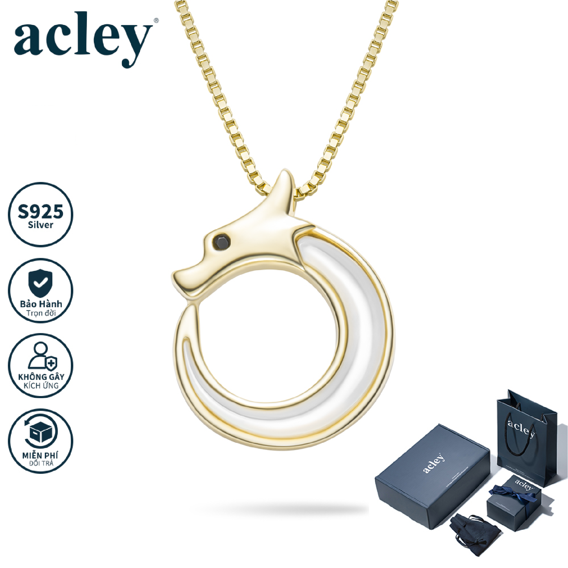 Dây chuyền Kim Long – Acley | Bạc S925 + Xà cừ + Đá CZ Zirconia | YFD3087EG