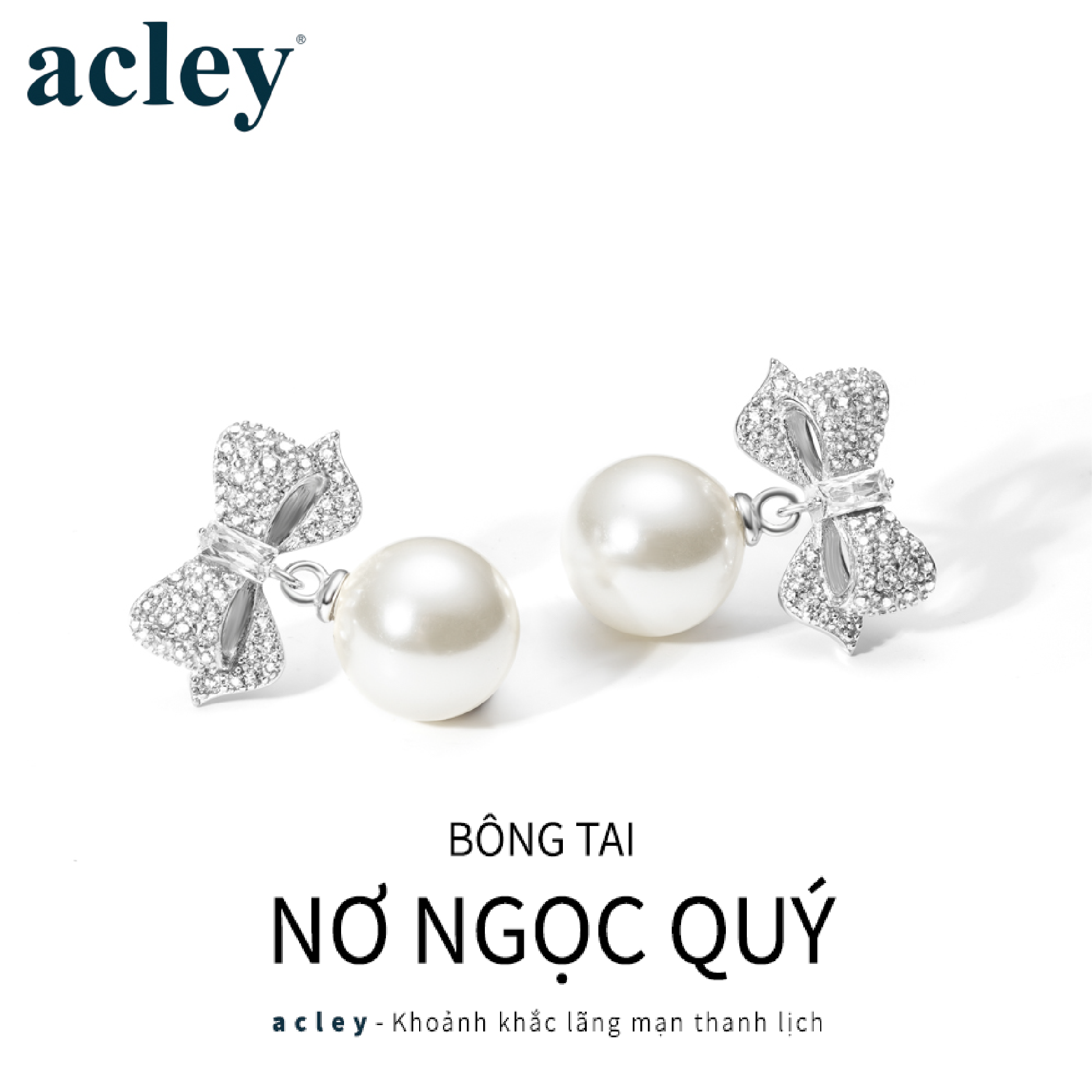 Bông tai Nơ Ngọc Quý – Acley | Bạc S925 + Ngọc trai + Đá CZ Zirconia | AE103320401 - Image 2