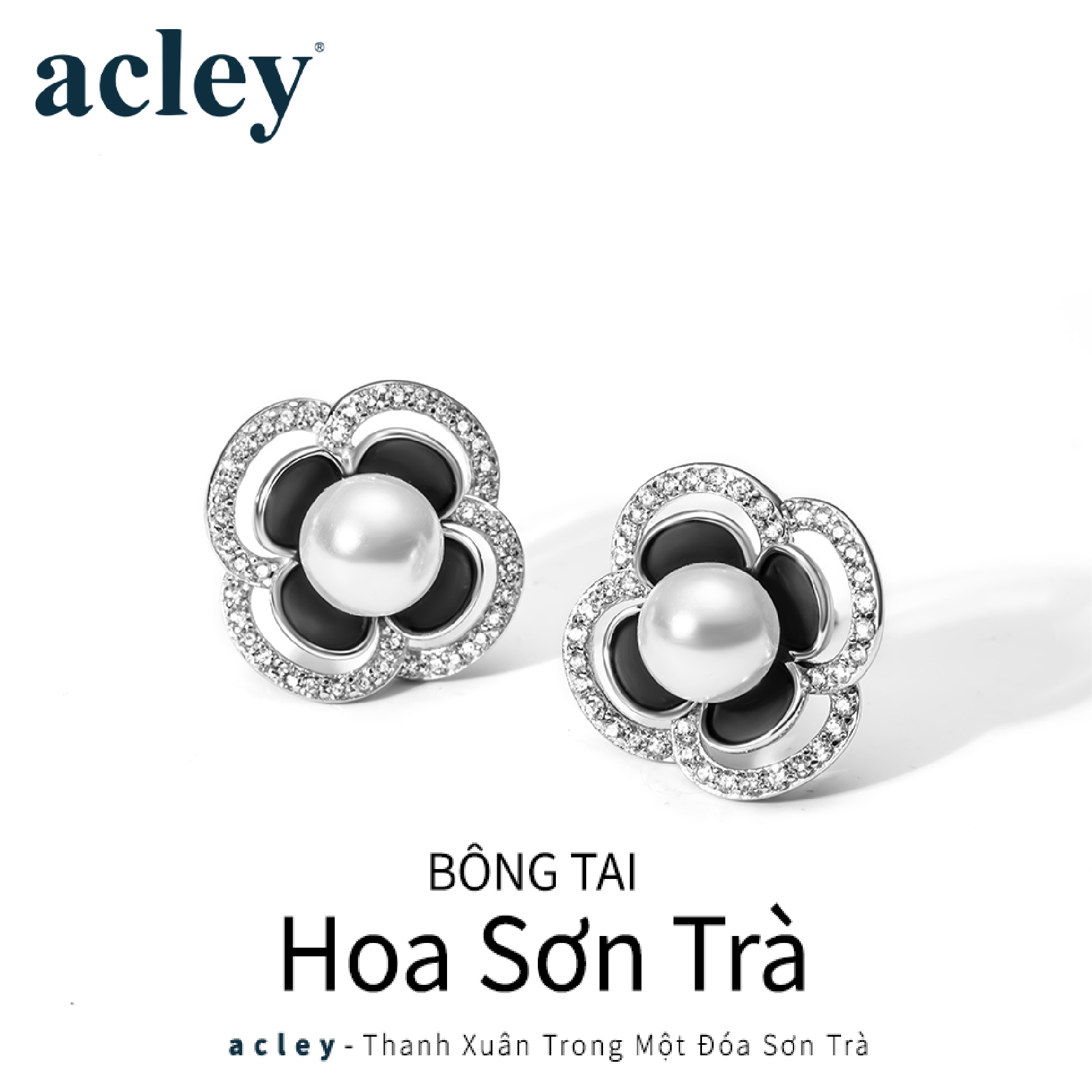Bông tai Hoa Sơn Trà – Acley | Bạc S925 + Ngọc trai + Đá CZ Zirconia | E1009436114 - Image 2