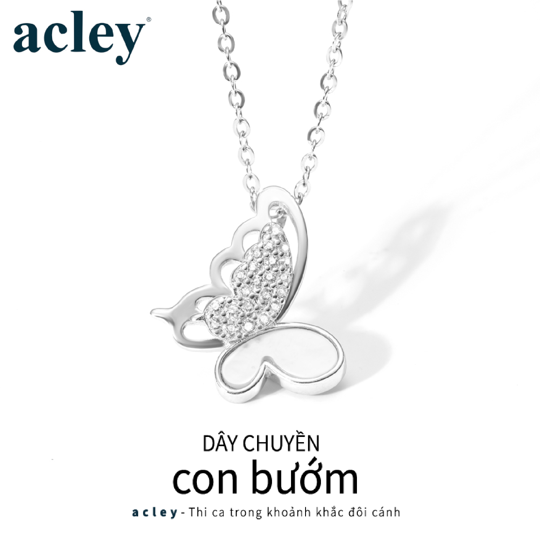 Dây chuyền Cánh Bướm Tự Do – Acley | Bạc S925 + Xà cừ + Đá CZ Zirconia | KC-3153B - Image 2