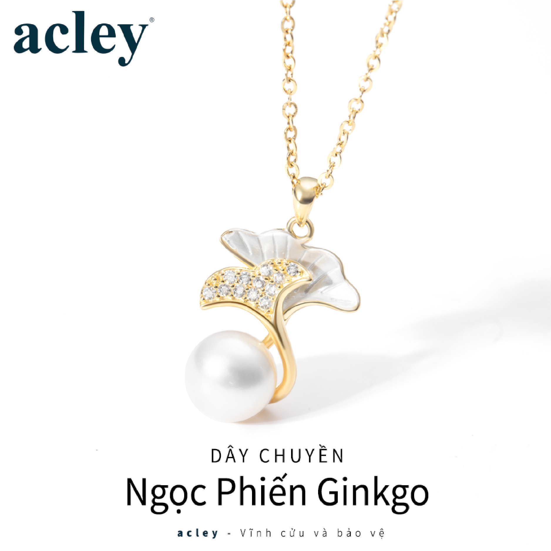 Dây chuyền Ngọc Phiến Ginkgo – Acley | Bạc S925 + Ngọc trai + Đá CZ Zirconia | KC-4839Q - Image 2