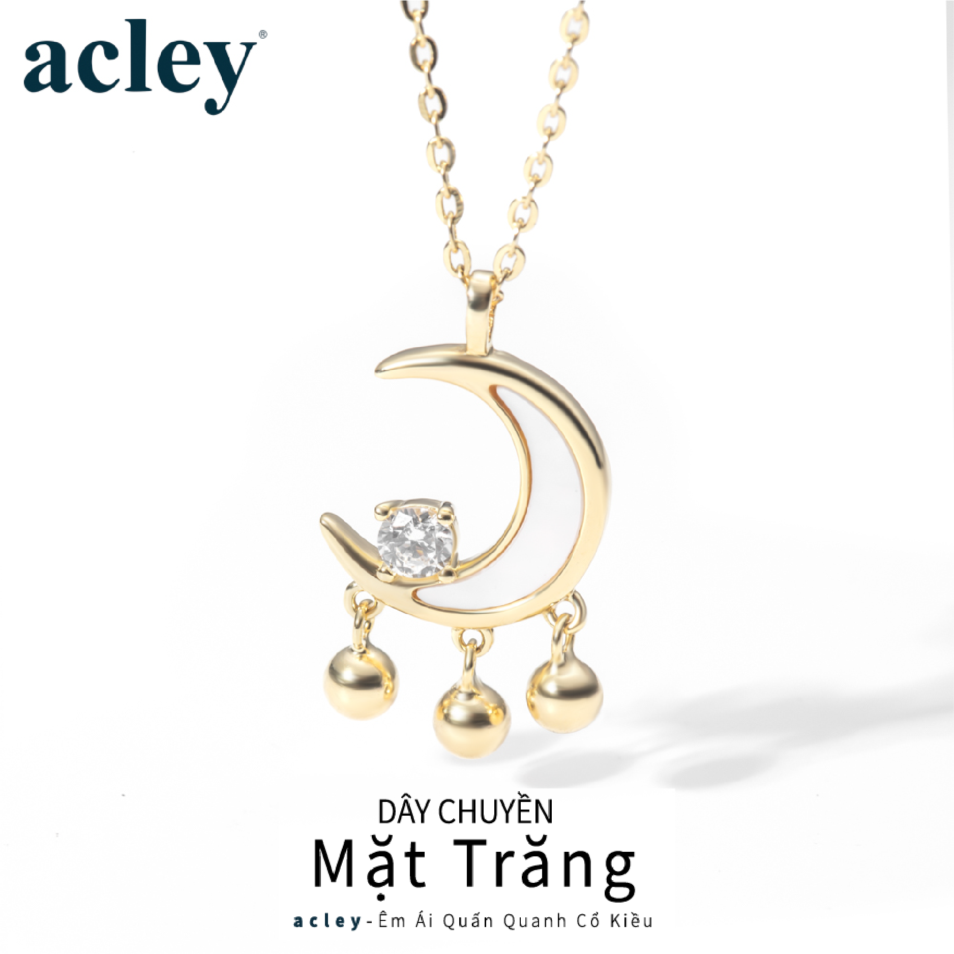 Dây chuyền Nguyệt Quang – Acley | Bạc S925 + Xà cừ + Đá CZ Zirconia | YD8195B - Image 2