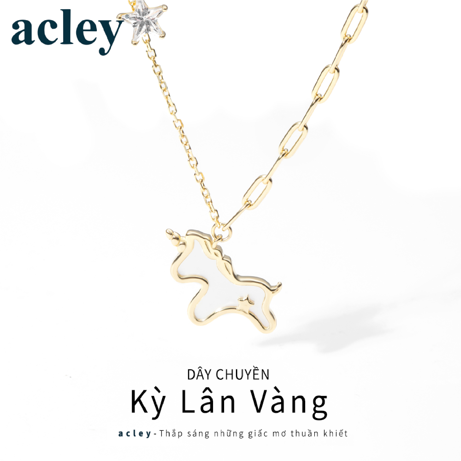 Dây chuyền Kỳ Lân Vàng – Acley | Bạc S925 + Xà cừ + Đá CZ Zirconia | YD10114Q - Image 2
