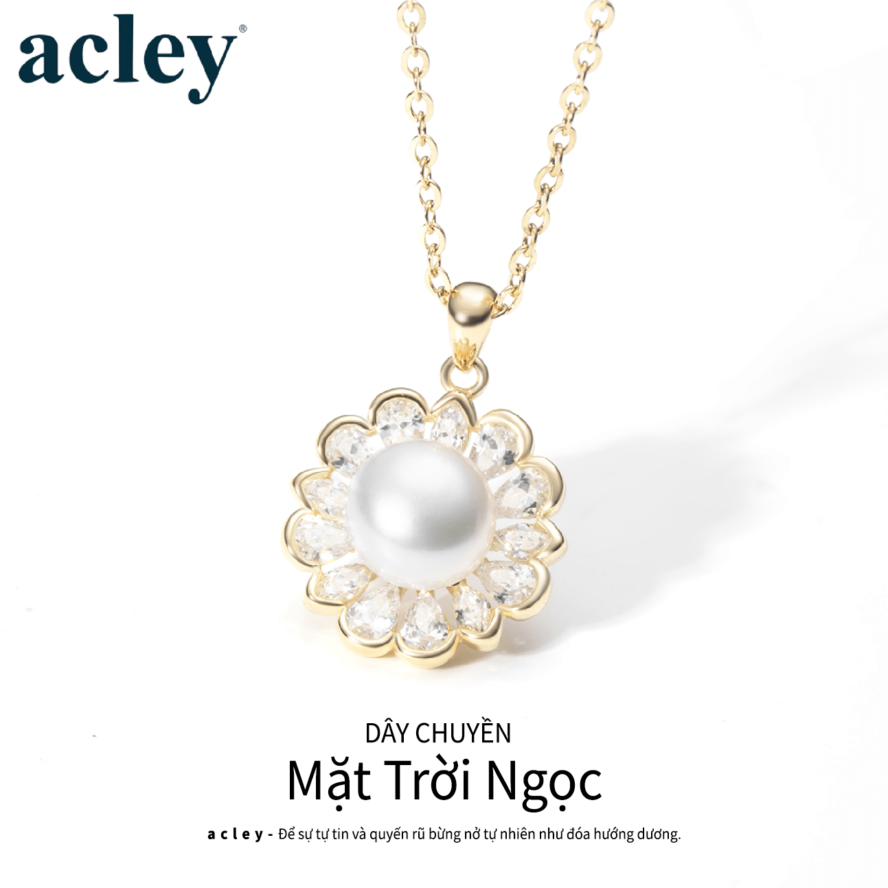 Dây chuyền Mặt Trời Ngọc – Acley | Bạc S925 + Đá CZ Zirconia + Ngọc trai | YD-9415B - Image 2