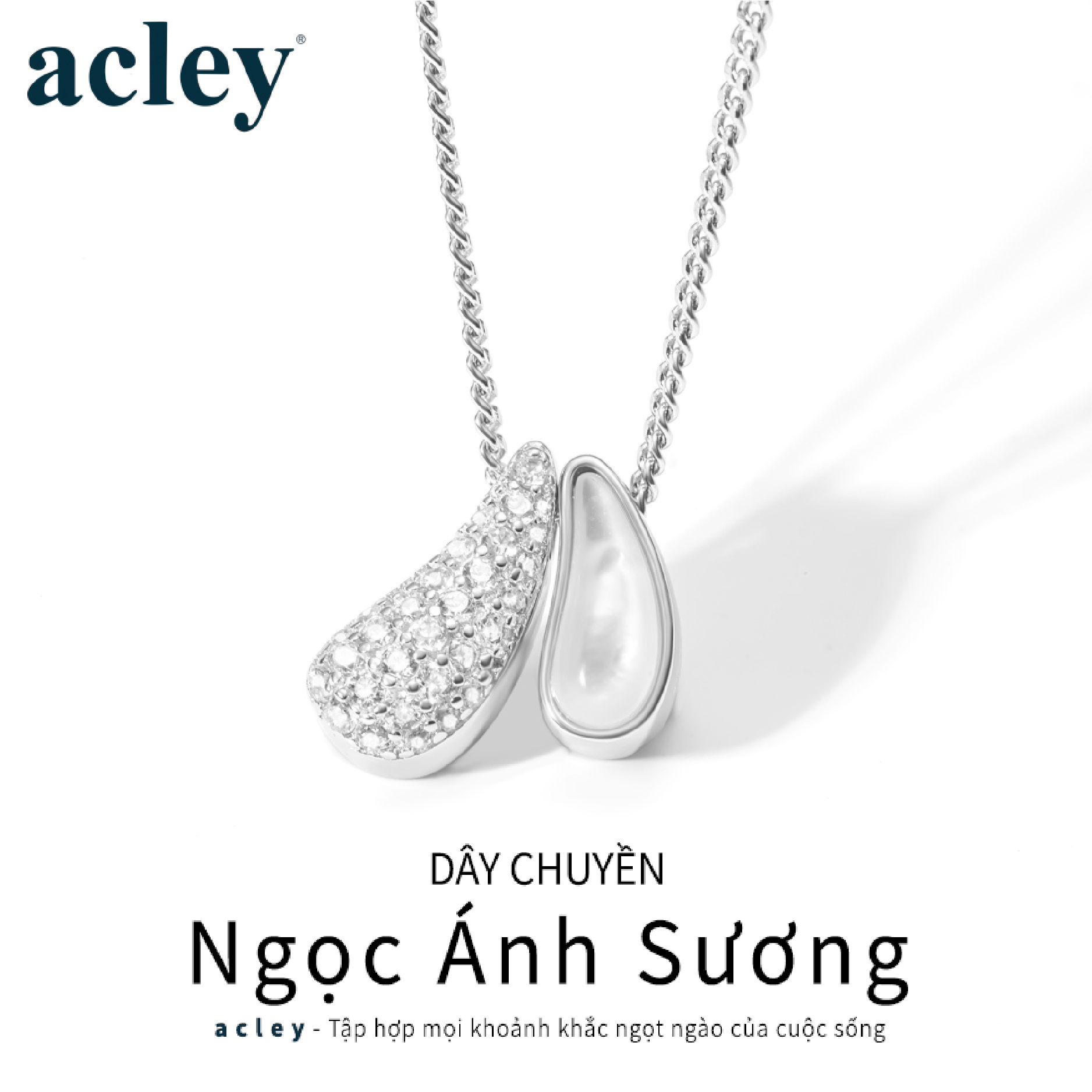 Dây chuyền Ngọc Ánh Sương – Acley | Bạc S925 + Xà cừ + Đá CZ Zirconia | YE07320I8Cb, YE07320A8Cb - Image 2