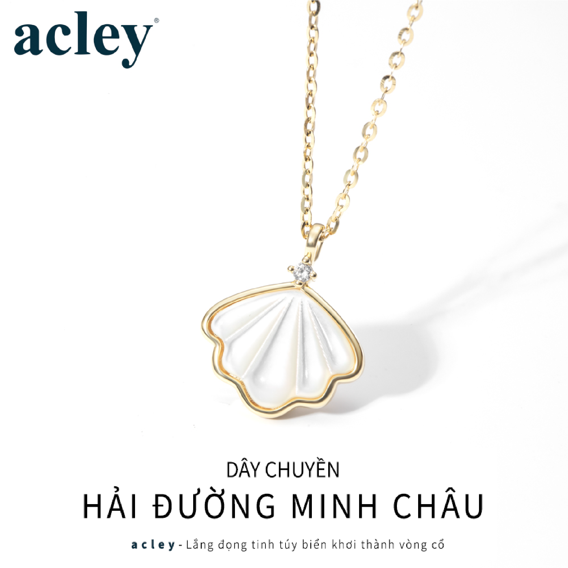 Dây chuyền Hải Đường Minh Châu – Acley | Bạc S925 xi vàng + Xà cừ + Đá CZ Zirconia | AYX-1393G - Image 2