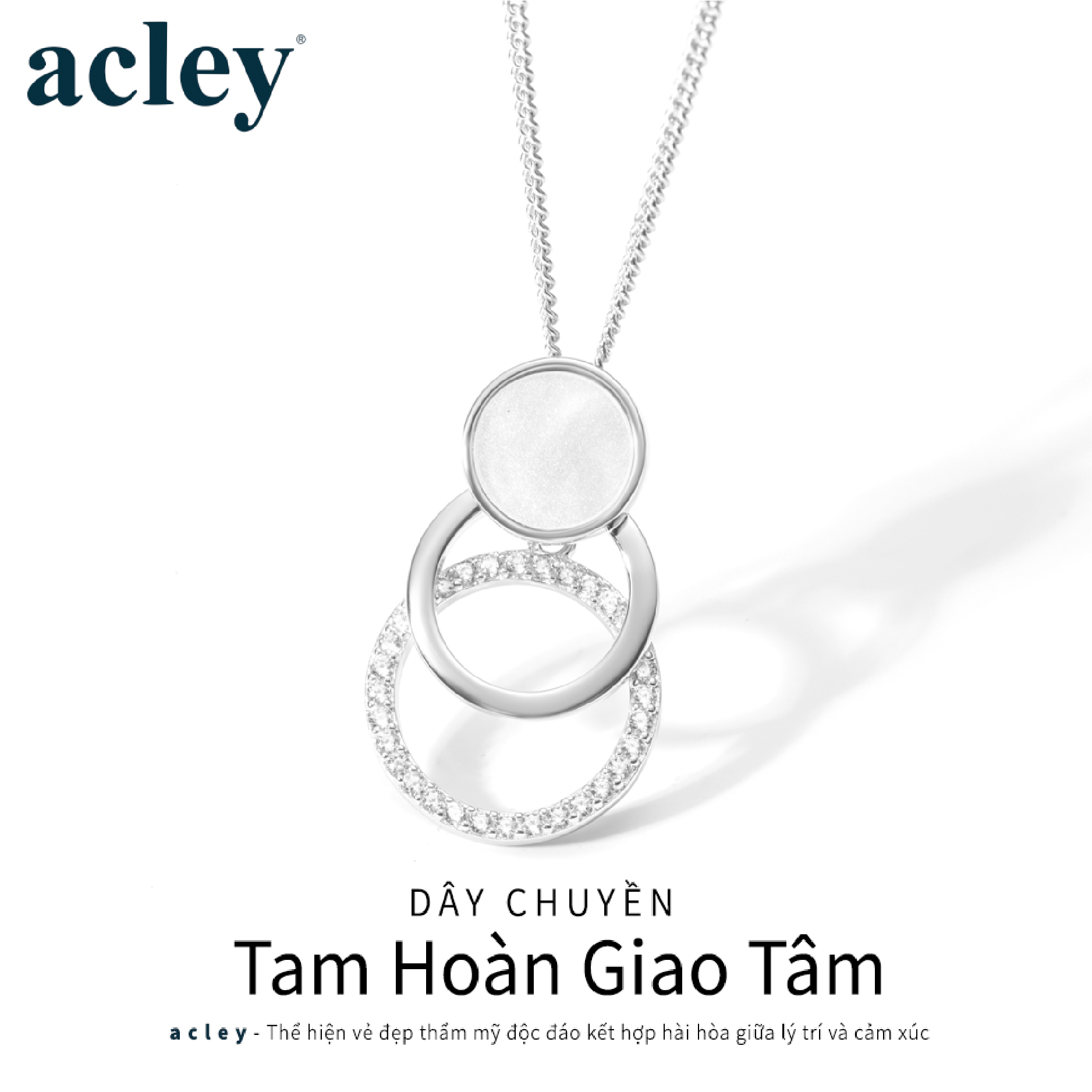 Dây chuyền Tam Hoàn Giao Tâm – Acley | Bạc S925 + Xà cừ + Đá CZ Zirconia | YE07734A8Cb - Image 2