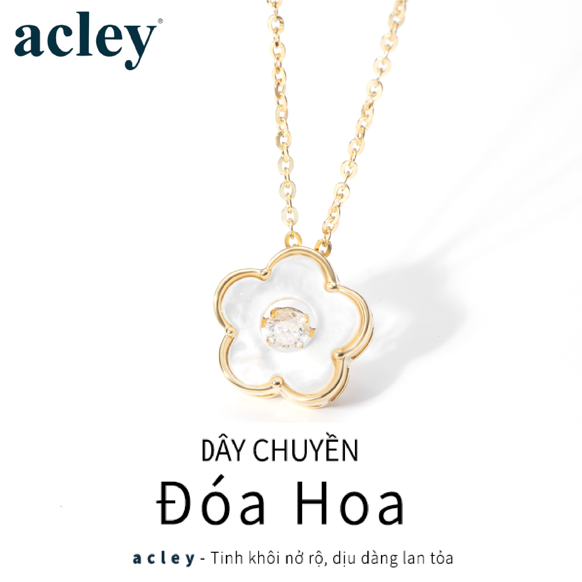 Dây chuyền Đóa Hoa – Acley | Bạc S925 + Xà cừ + Đá CZ Zirconia | YFD0181BG1 - Image 2
