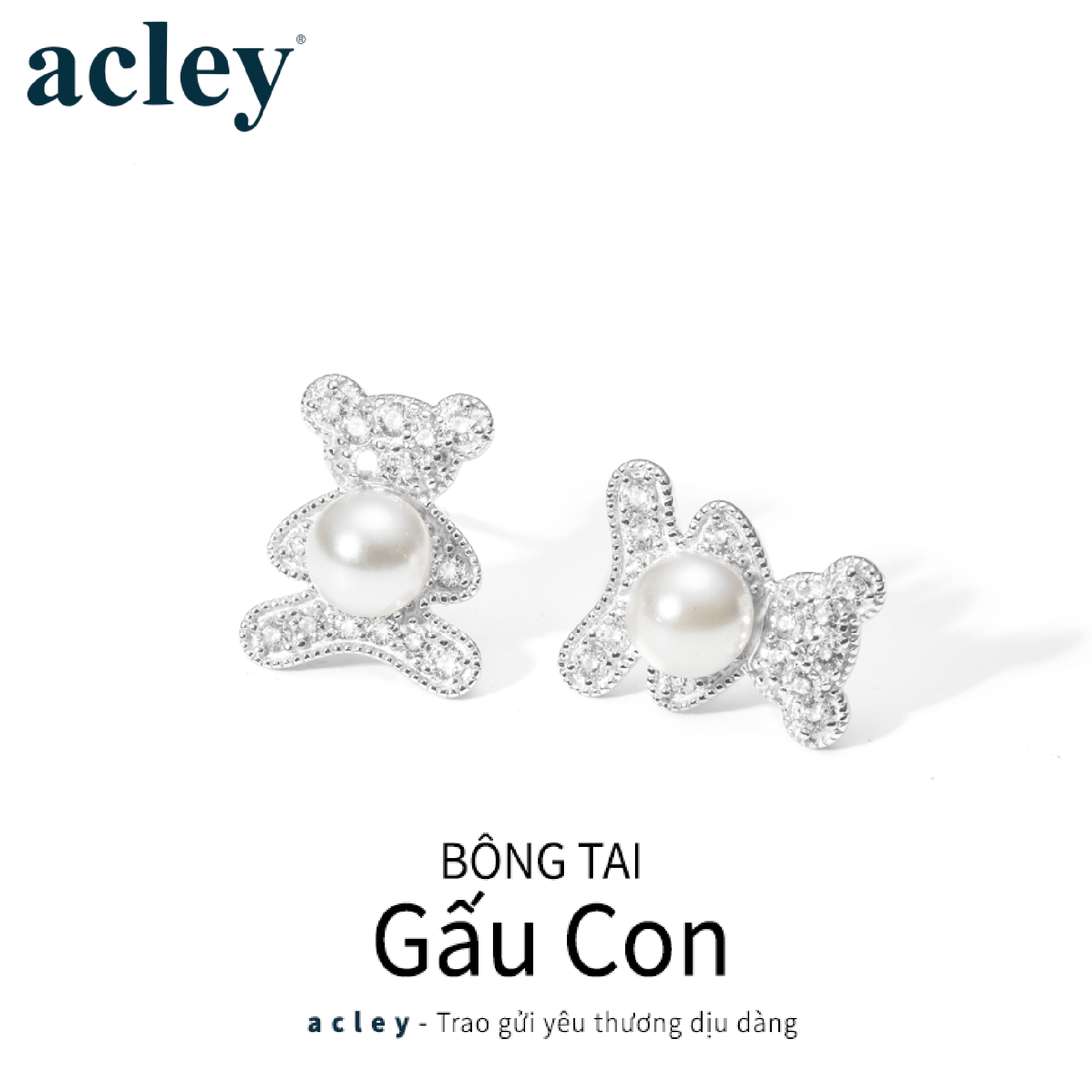 Bông tai Gấu Con – Acley | Bạc S925 + Ngọc trai + Đá CZ Zirconia | YG04683A8Z35 - Image 2