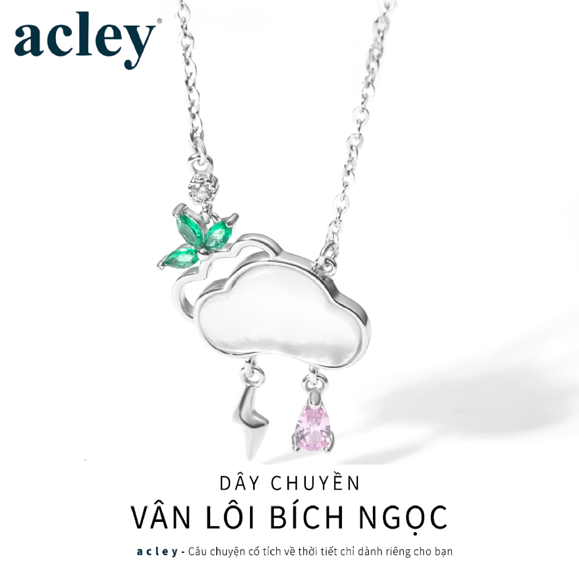 Dây chuyền Vân Lôi Bích Ngọc – Acley | Bạc S925 + Xà cừ + Đá CZ Zirconia | AYX-2260S - Image 2