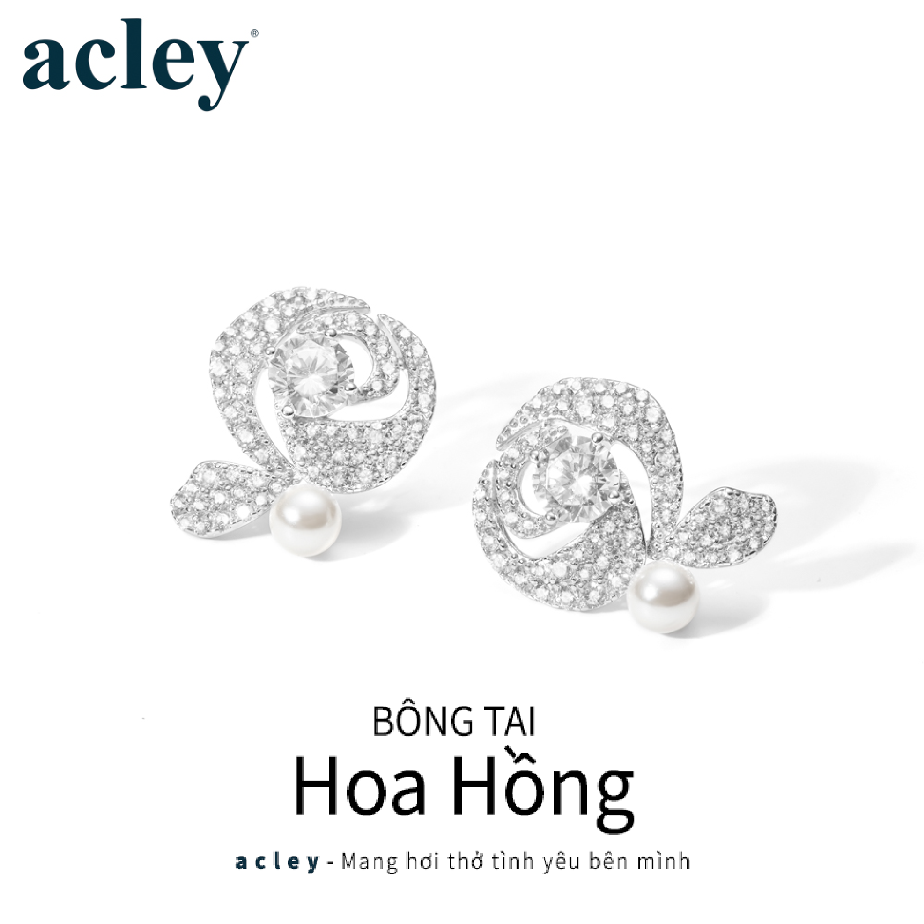 Bông tai Hoa Hồng – Acley | Bạc S925 + Ngọc trai + Đá CZ Zirconia | YG10697A8Zd - Image 2