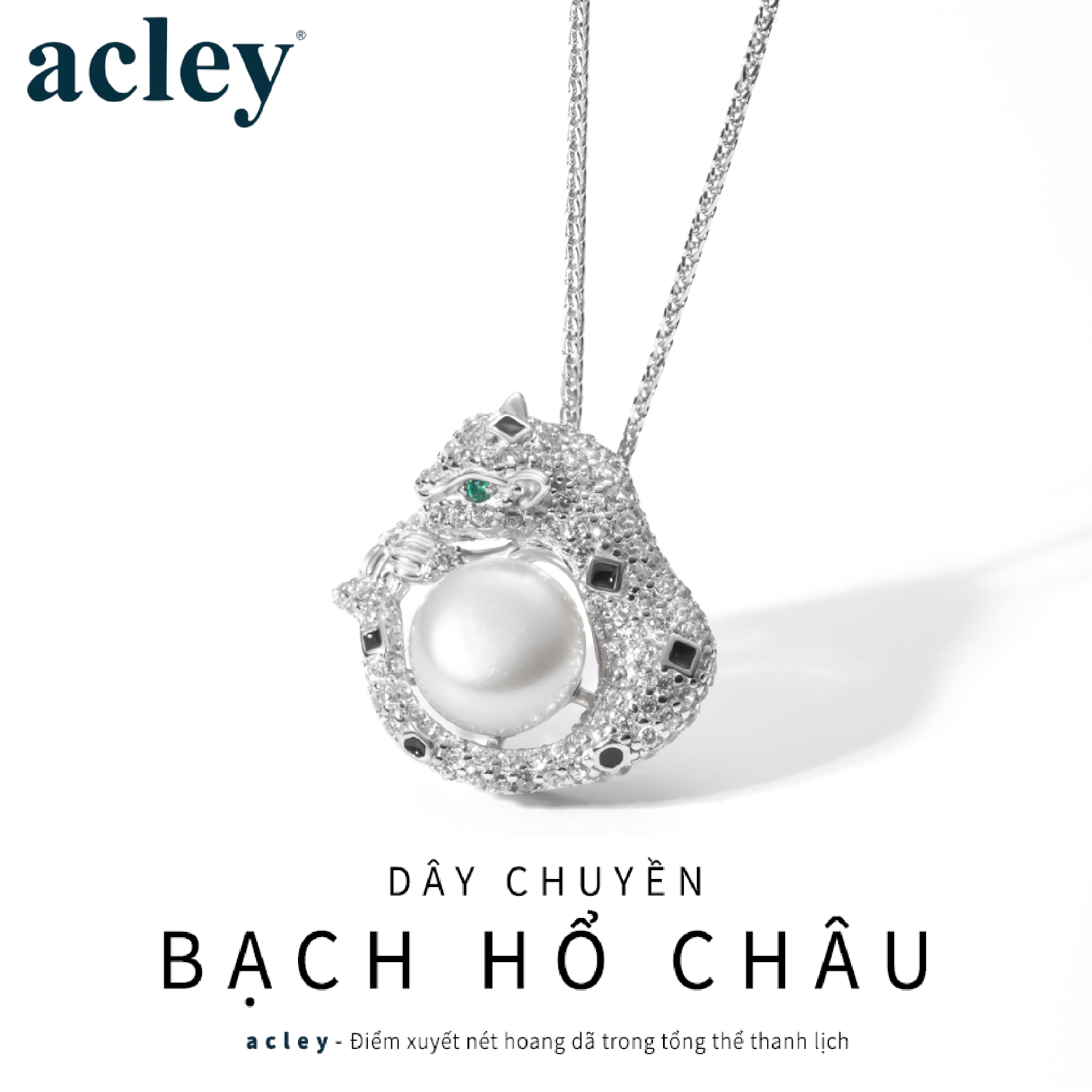 Dây chuyền Bạch Hổ Châu – Acley | Bạc S925 + Ngọc trai + Đá CZ Zirconia | AYX-3672S - Image 2