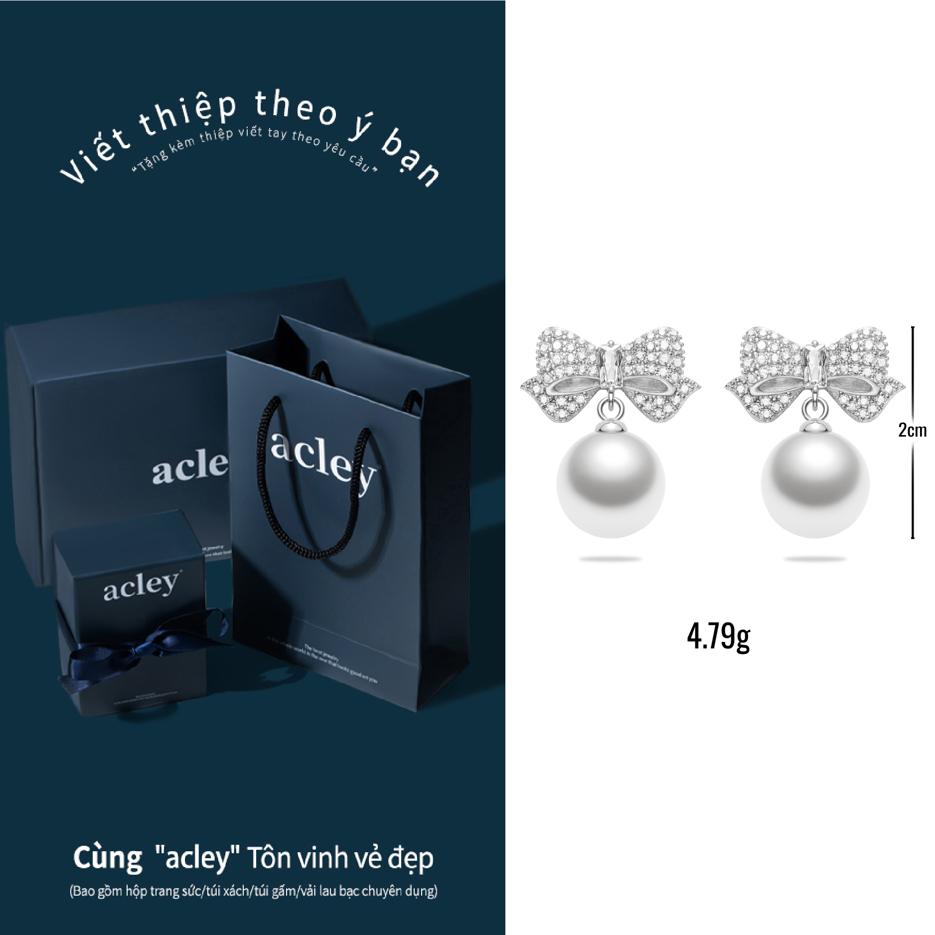 Bông tai Nơ Ngọc Quý – Acley | Bạc S925 + Ngọc trai + Đá CZ Zirconia | AE103320401 - Image 3