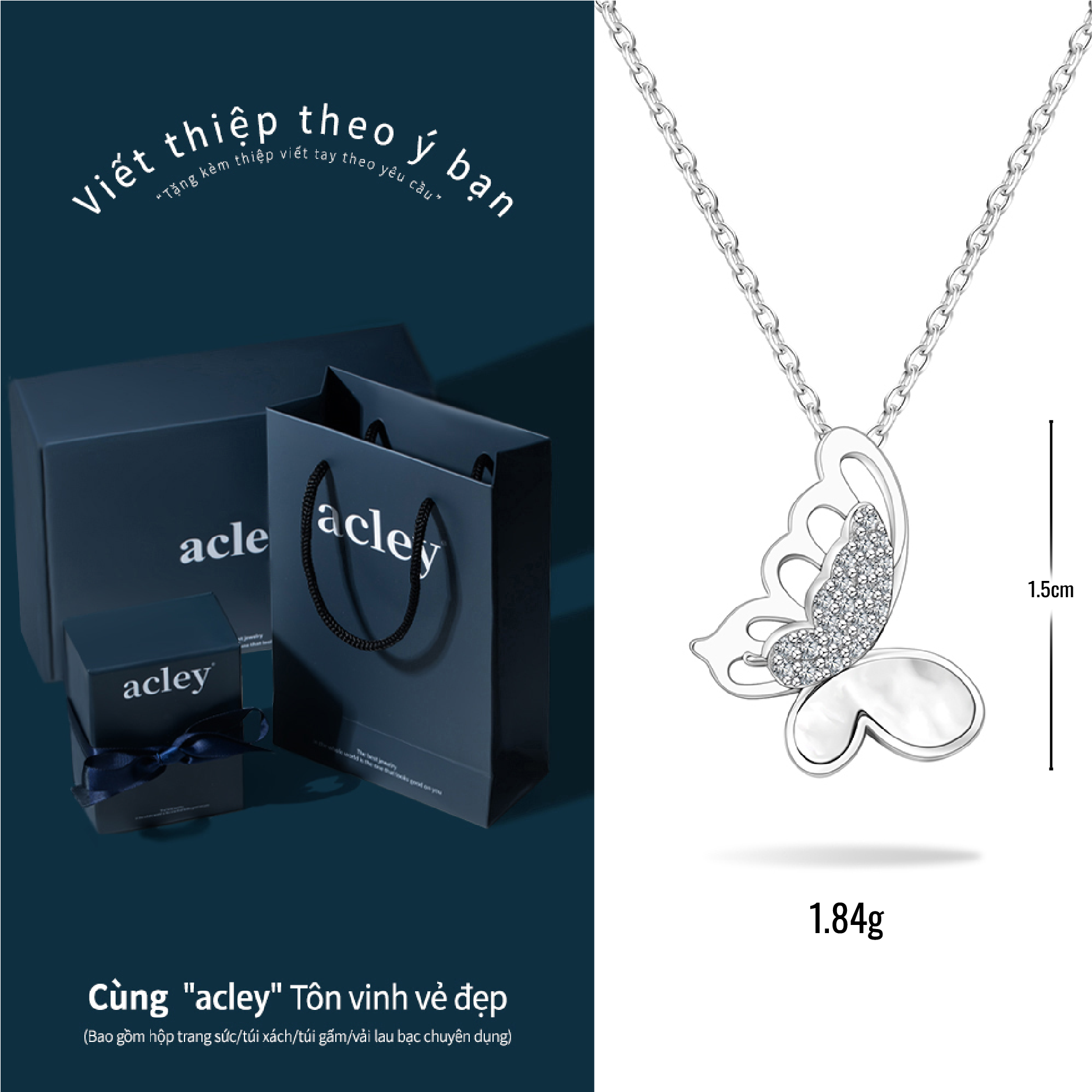 Dây chuyền Cánh Bướm Tự Do – Acley | Bạc S925 + Xà cừ + Đá CZ Zirconia | KC-3153B - Image 3