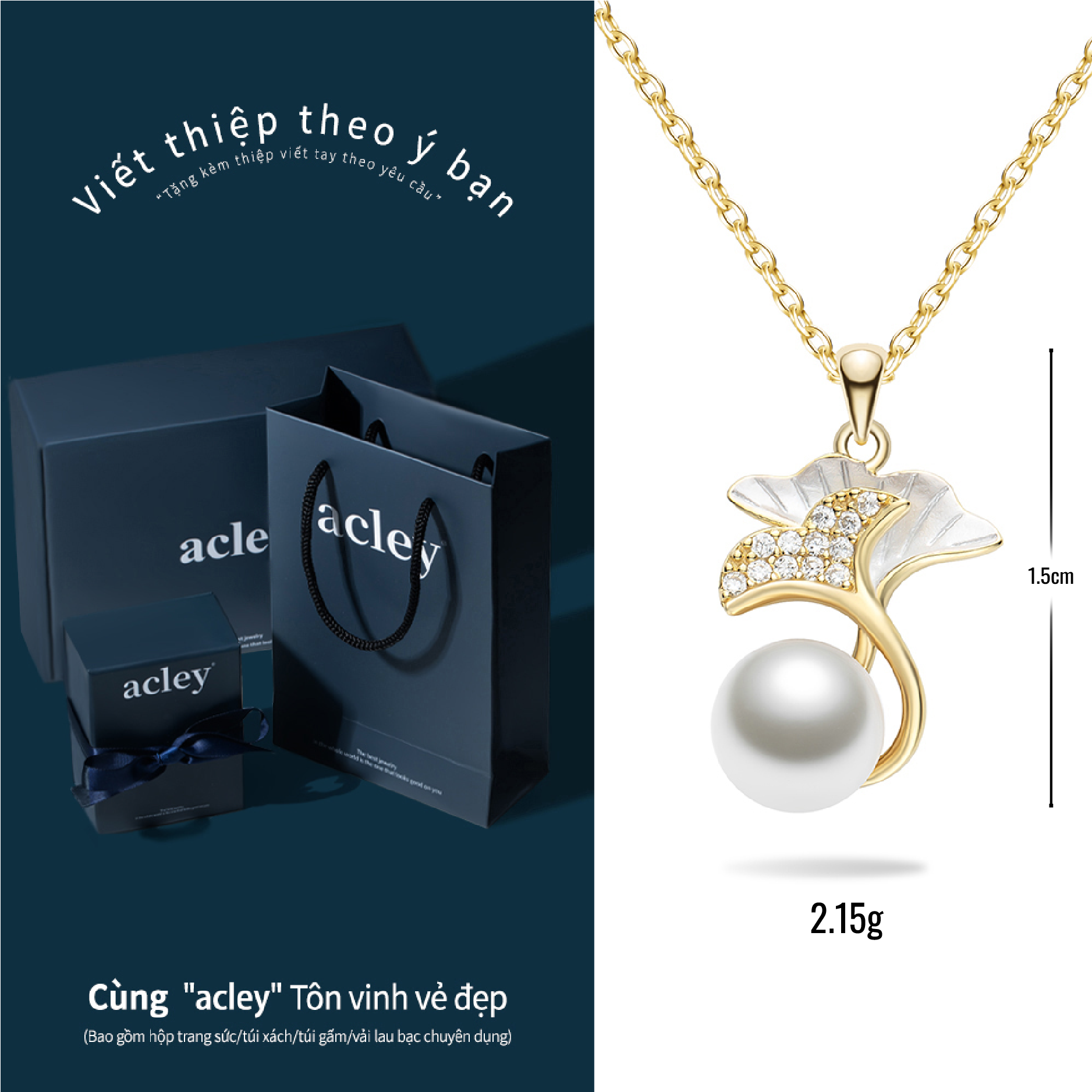 Dây chuyền Ngọc Phiến Ginkgo – Acley | Bạc S925 + Ngọc trai + Đá CZ Zirconia | KC-4839Q - Image 3