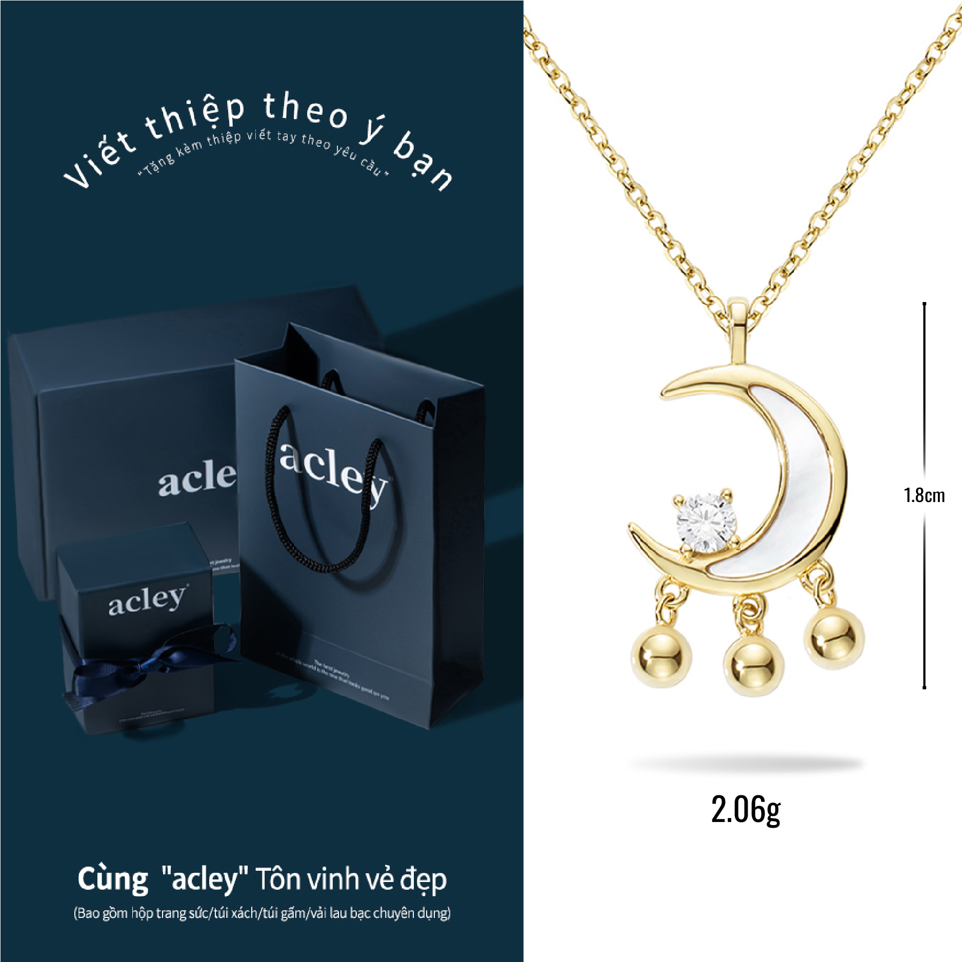 Dây chuyền Nguyệt Quang – Acley | Bạc S925 + Xà cừ + Đá CZ Zirconia | YD8195B - Image 3