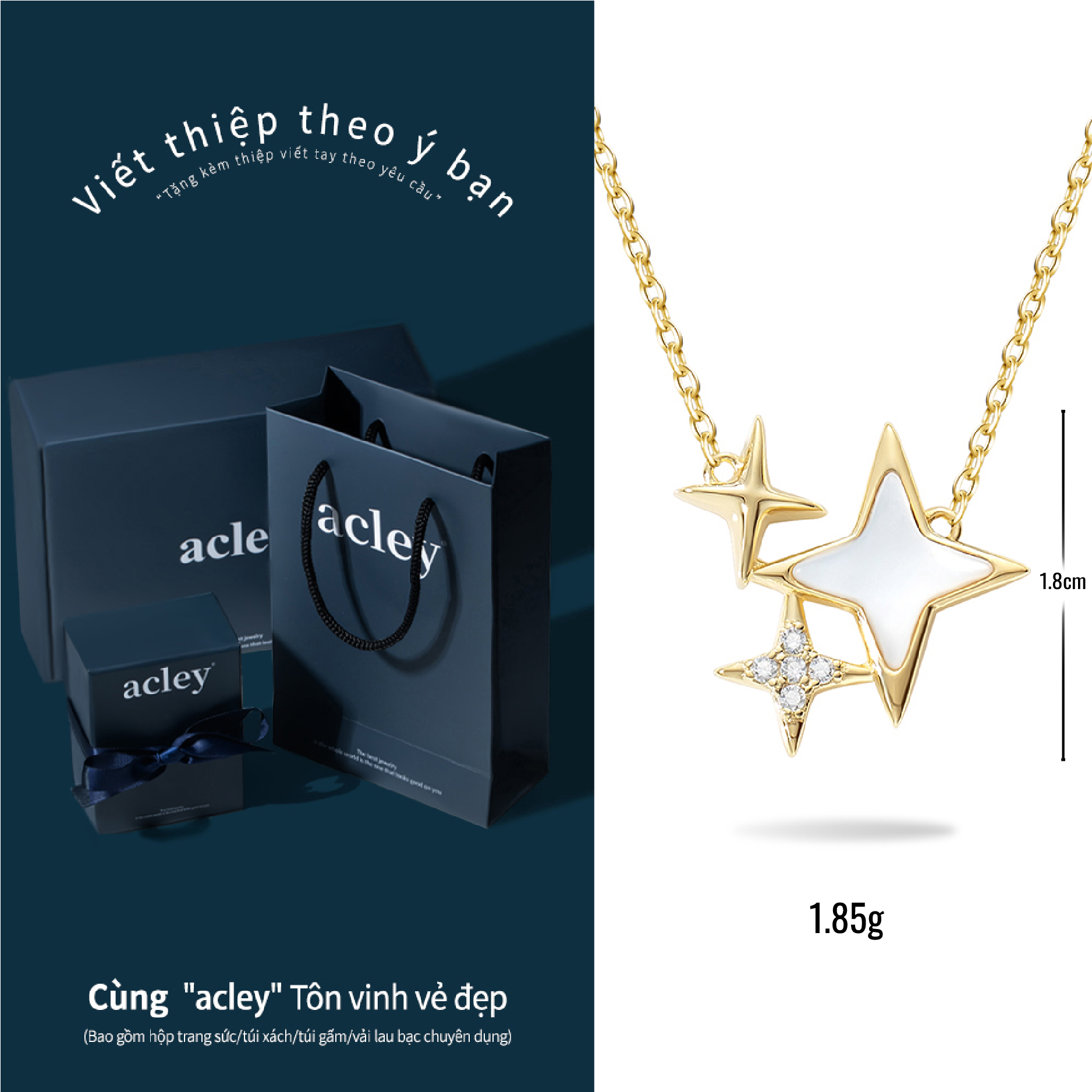 Dây chuyền Tinh Vân – Acley | Bạc S925 + Xà cừ + Đá CZ Zirconia | YD8512B - Image 3