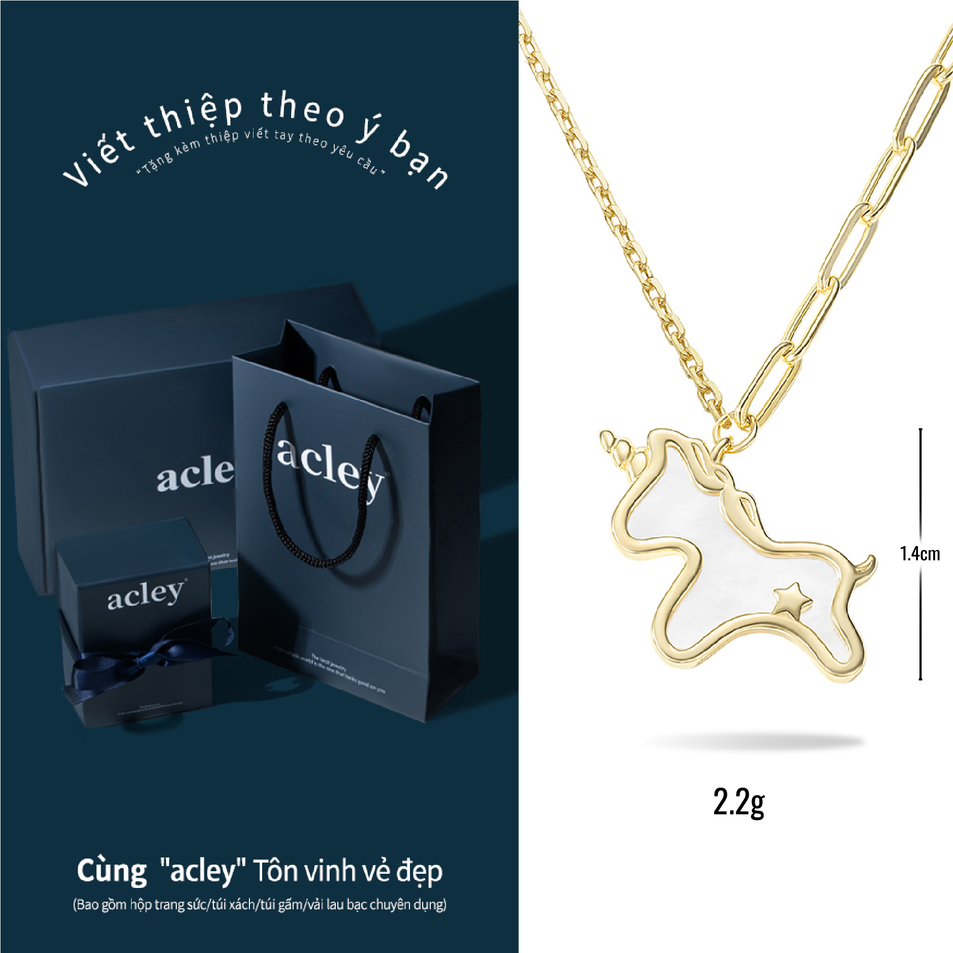 Dây chuyền Kỳ Lân Vàng – Acley | Bạc S925 + Xà cừ + Đá CZ Zirconia | YD10114Q - Image 3