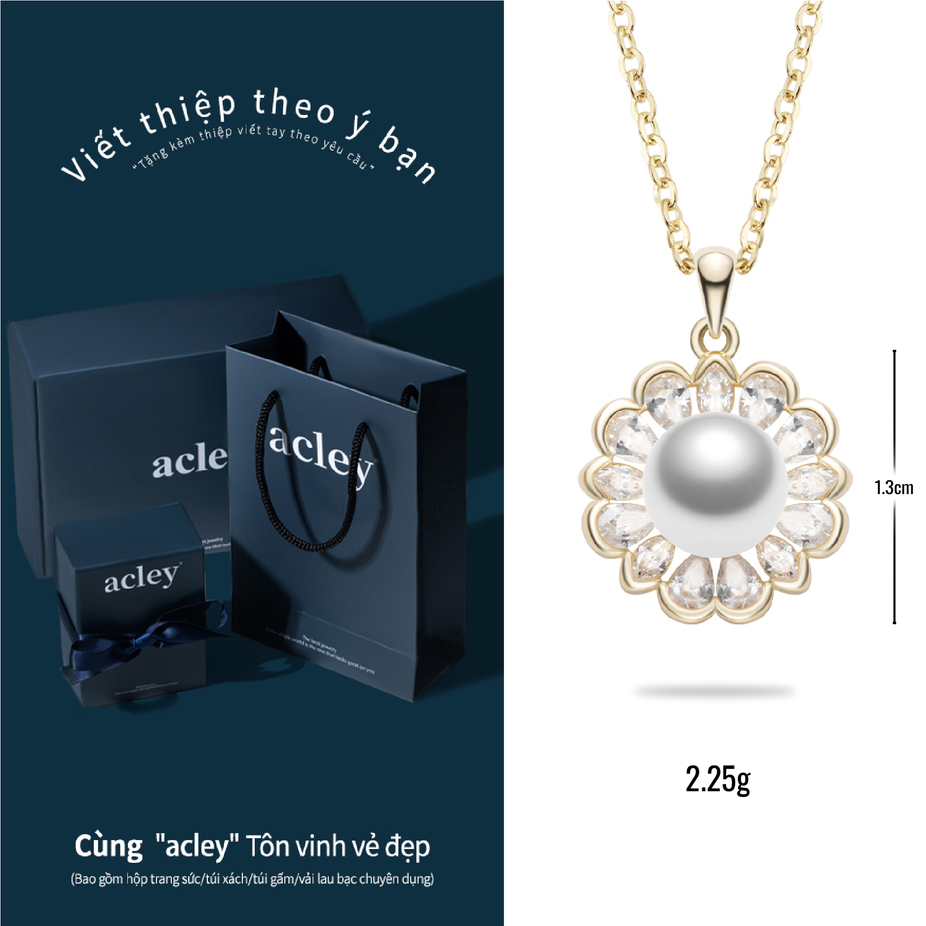 Dây chuyền Mặt Trời Ngọc – Acley | Bạc S925 + Đá CZ Zirconia + Ngọc trai | YD-9415B - Image 3