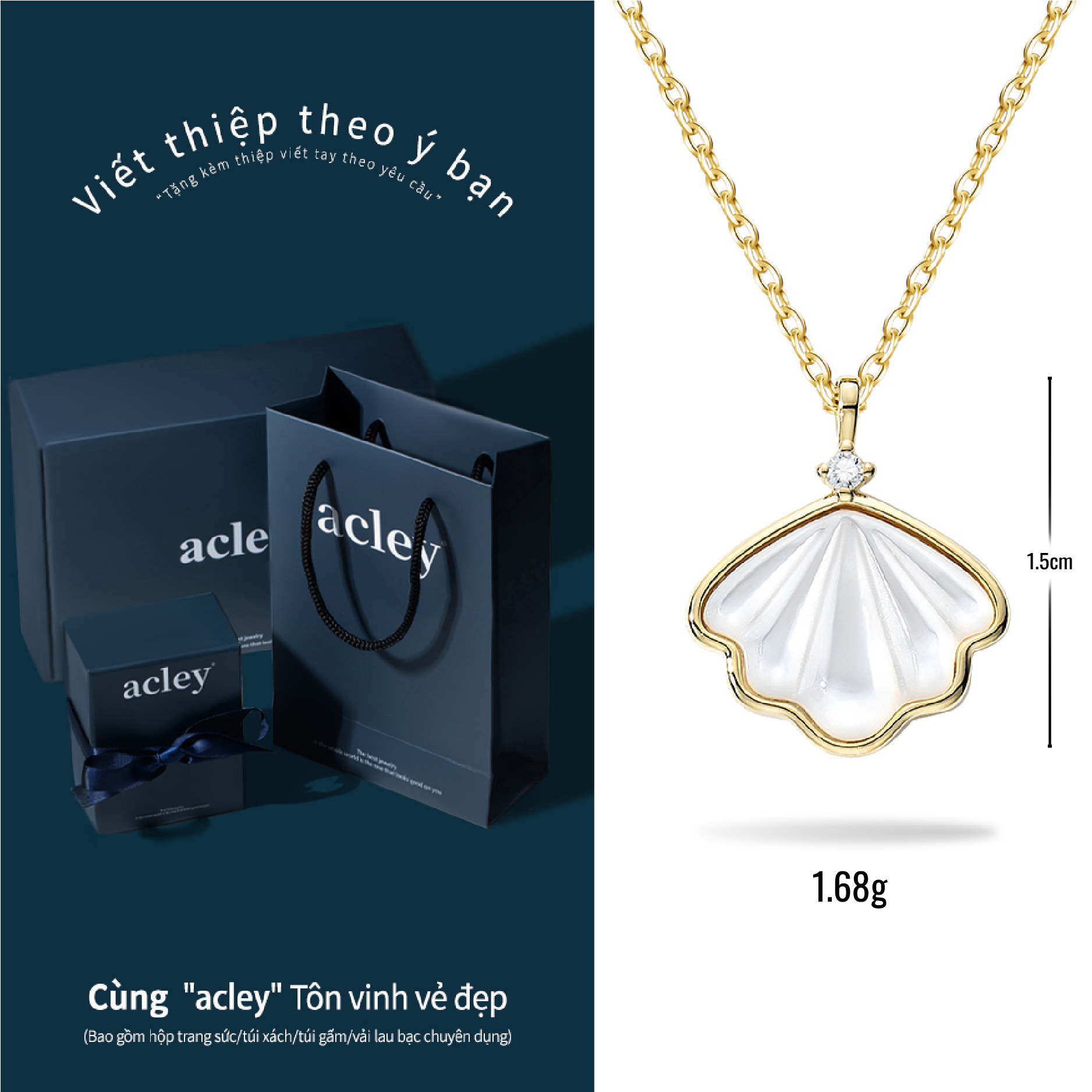 Dây chuyền Hải Đường Minh Châu – Acley | Bạc S925 xi vàng + Xà cừ + Đá CZ Zirconia | AYX-1393G - Image 3