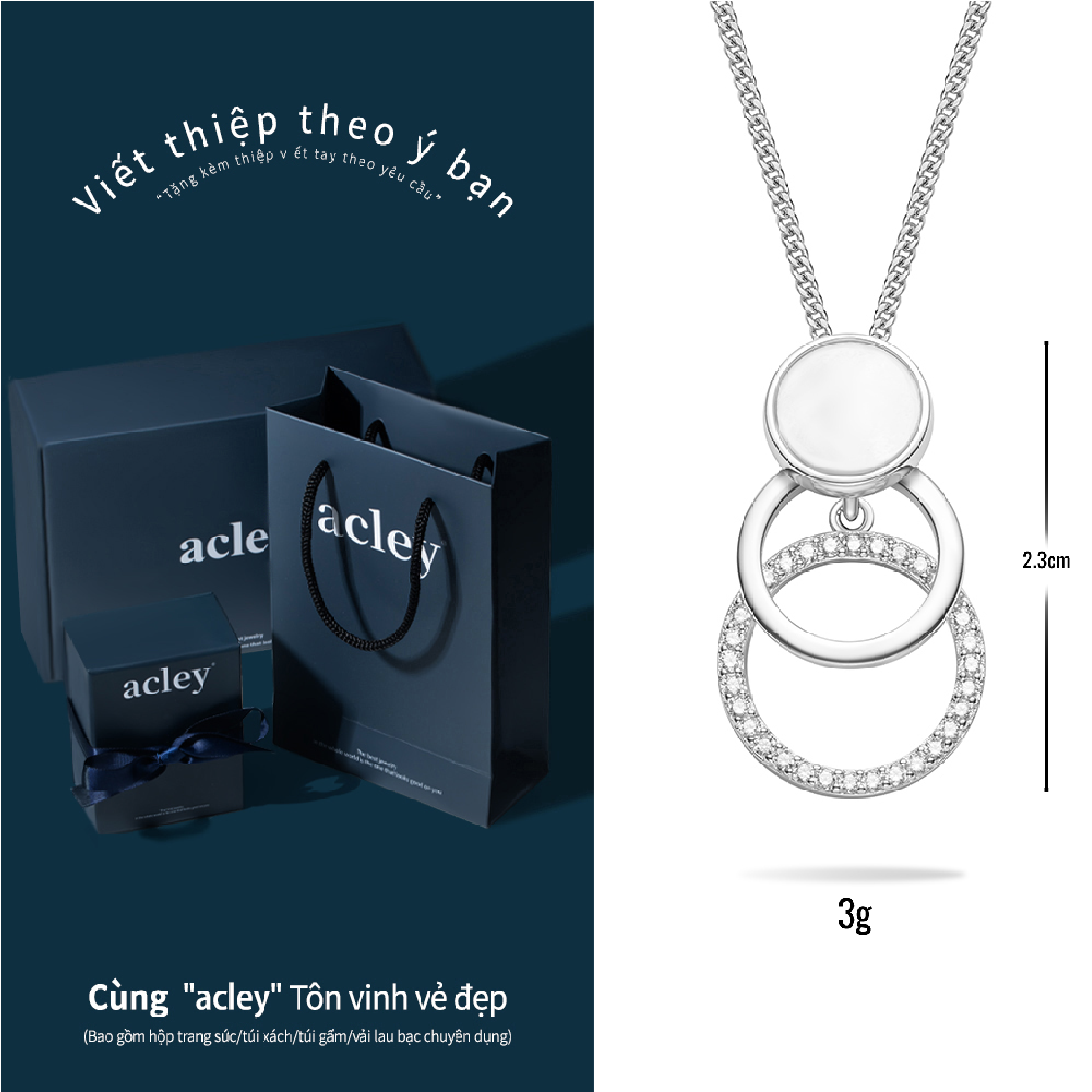 Dây chuyền Tam Hoàn Giao Tâm – Acley | Bạc S925 + Xà cừ + Đá CZ Zirconia | YE07734A8Cb - Image 3