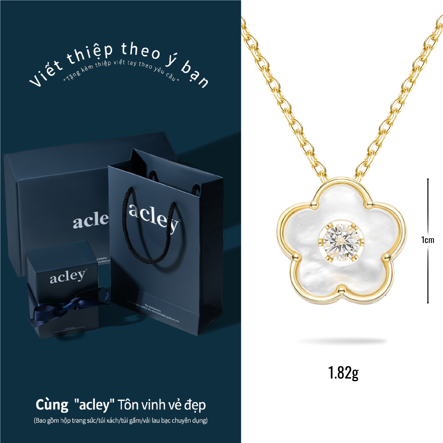 Dây chuyền Đóa Hoa – Acley | Bạc S925 + Xà cừ + Đá CZ Zirconia | YFD0181BG1 - Image 3