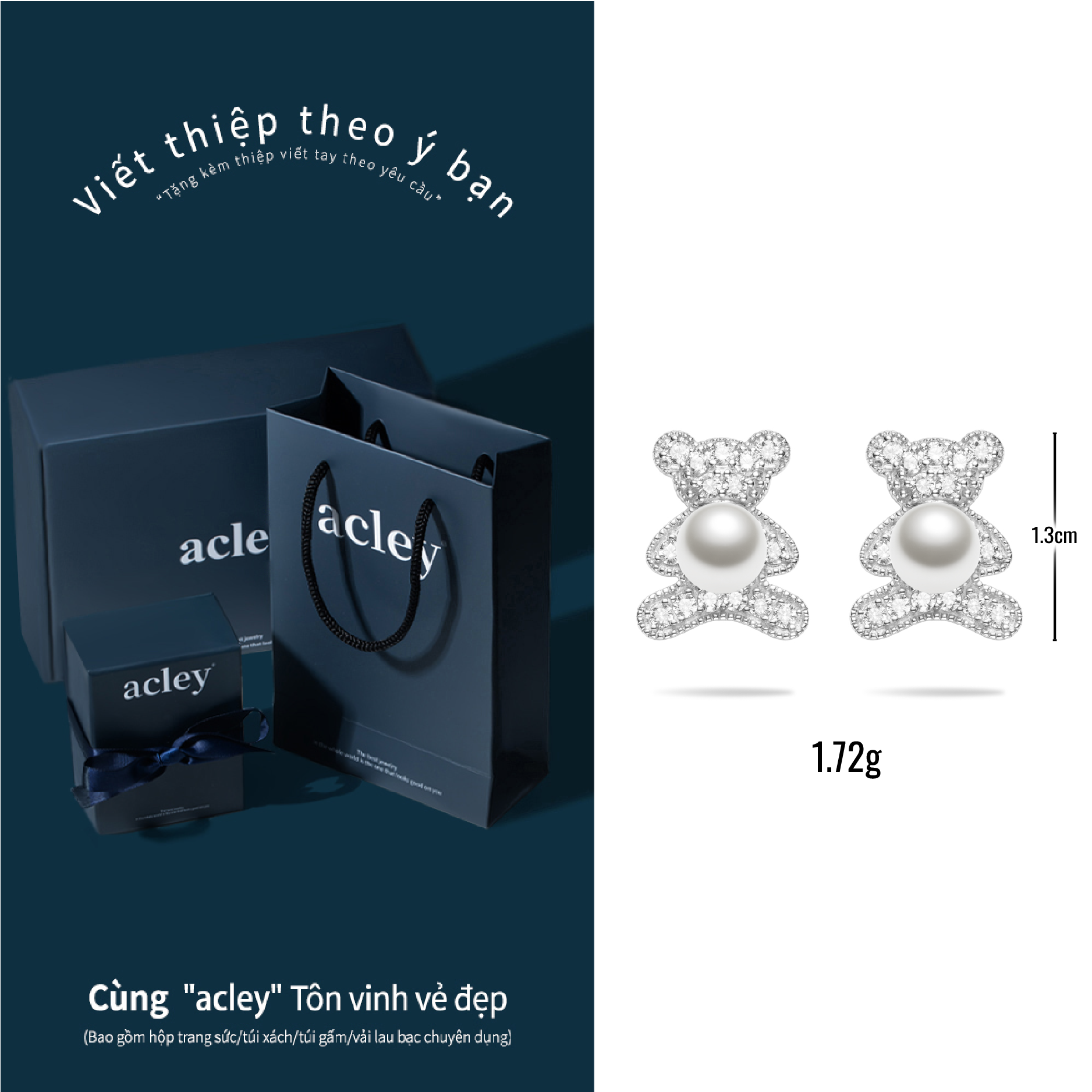 Bông tai Gấu Con – Acley | Bạc S925 + Ngọc trai + Đá CZ Zirconia | YG04683A8Z35 - Image 3